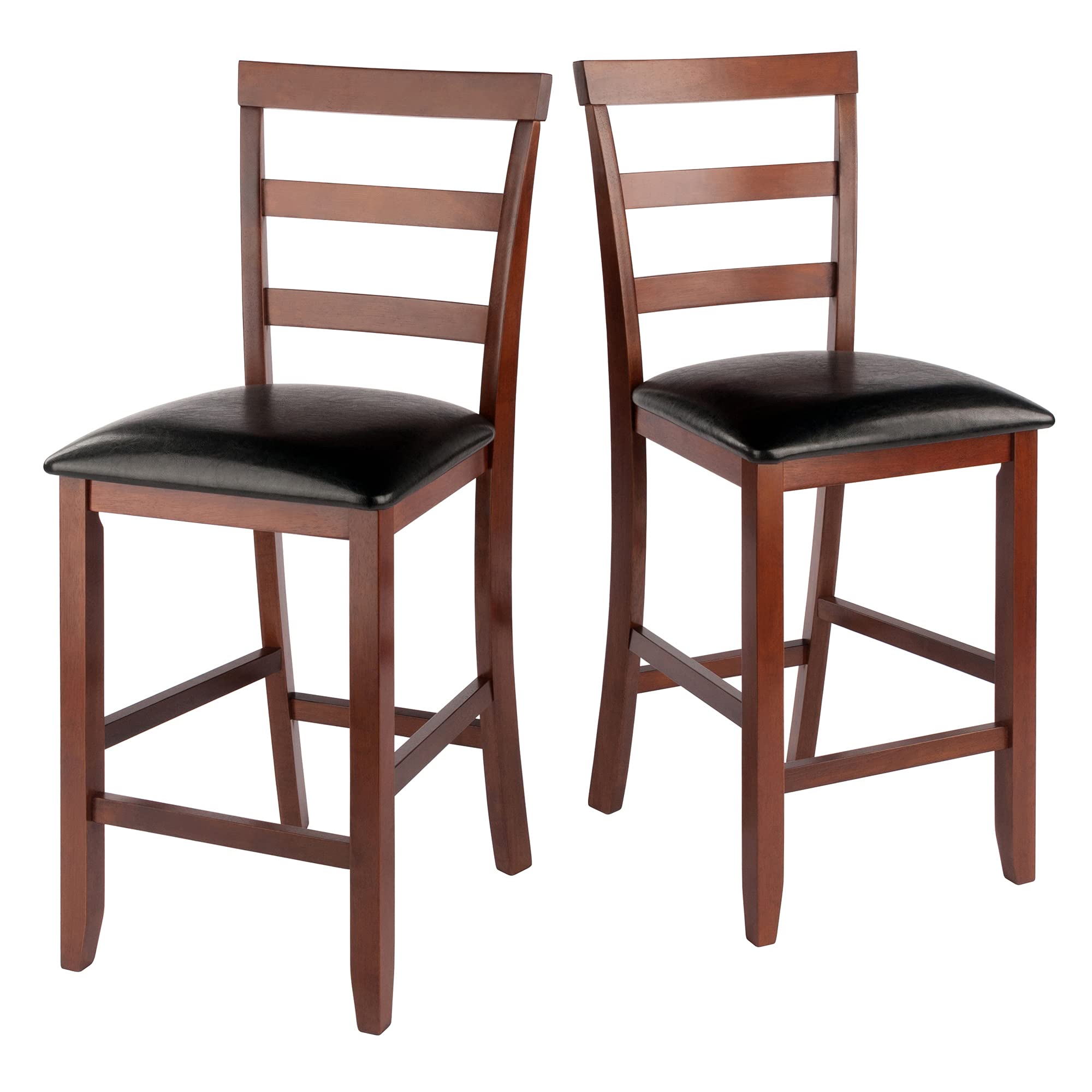 WinsomeWood Simone 2-Pc Cushion Ladder-Back Counter Stool Set, Black and Walnut