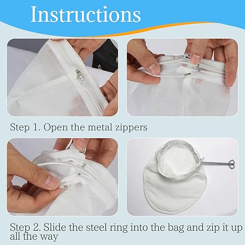 Miniatura 6 de Colador de malla fina, 3 bolsas de colador de tela reutilizables con mango de acero inoxidable, bolsa de leche de nueces, colador de jugo para cocina