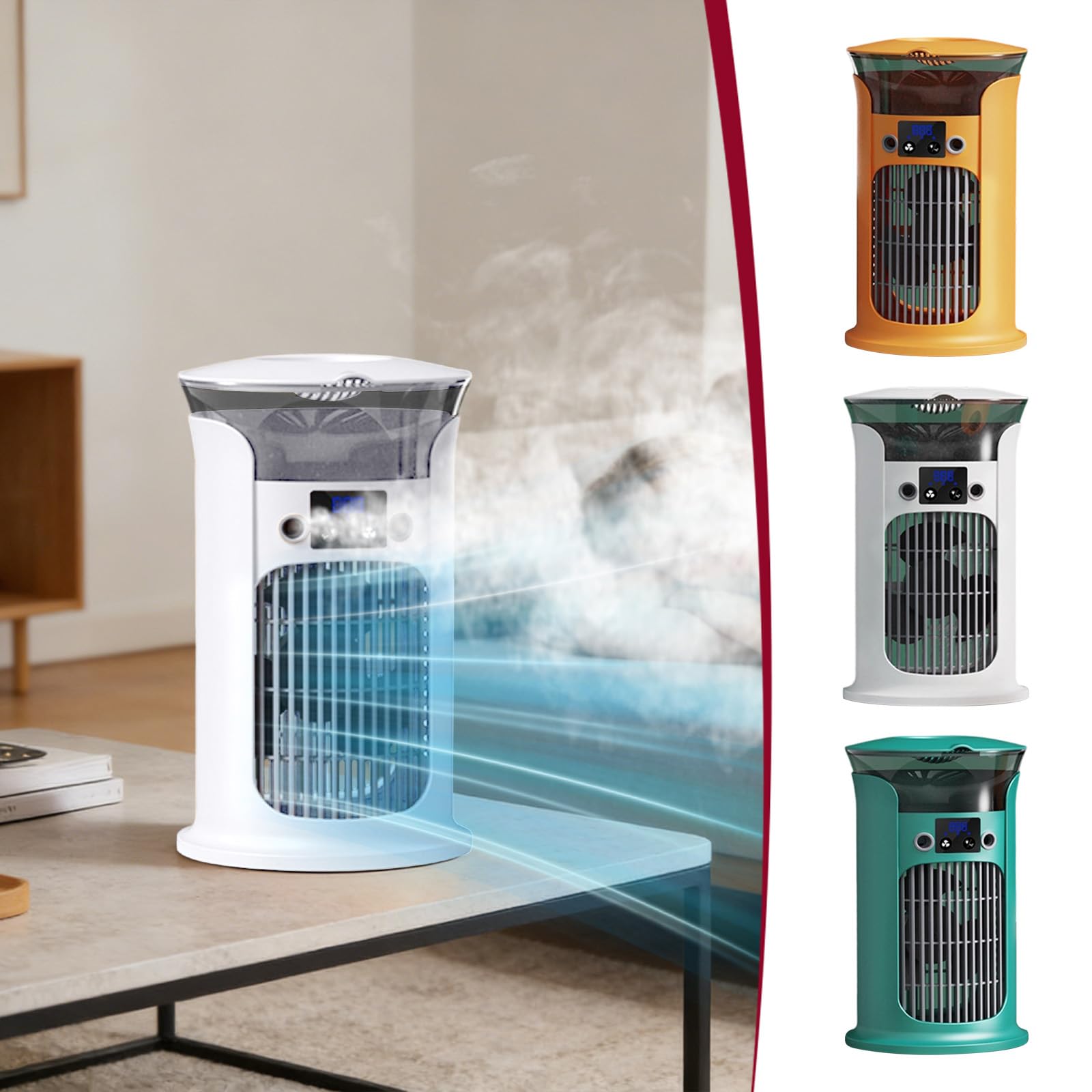 Enfriador de Aire Silencioso Evaporativo, Refrigeración por Bruma Fría, 3 Velocidades de Ventilación, Tanque de Agua de 880ml, Sin Tubo de Escape, Para Habitación, Oficina, Camping (Blanco)