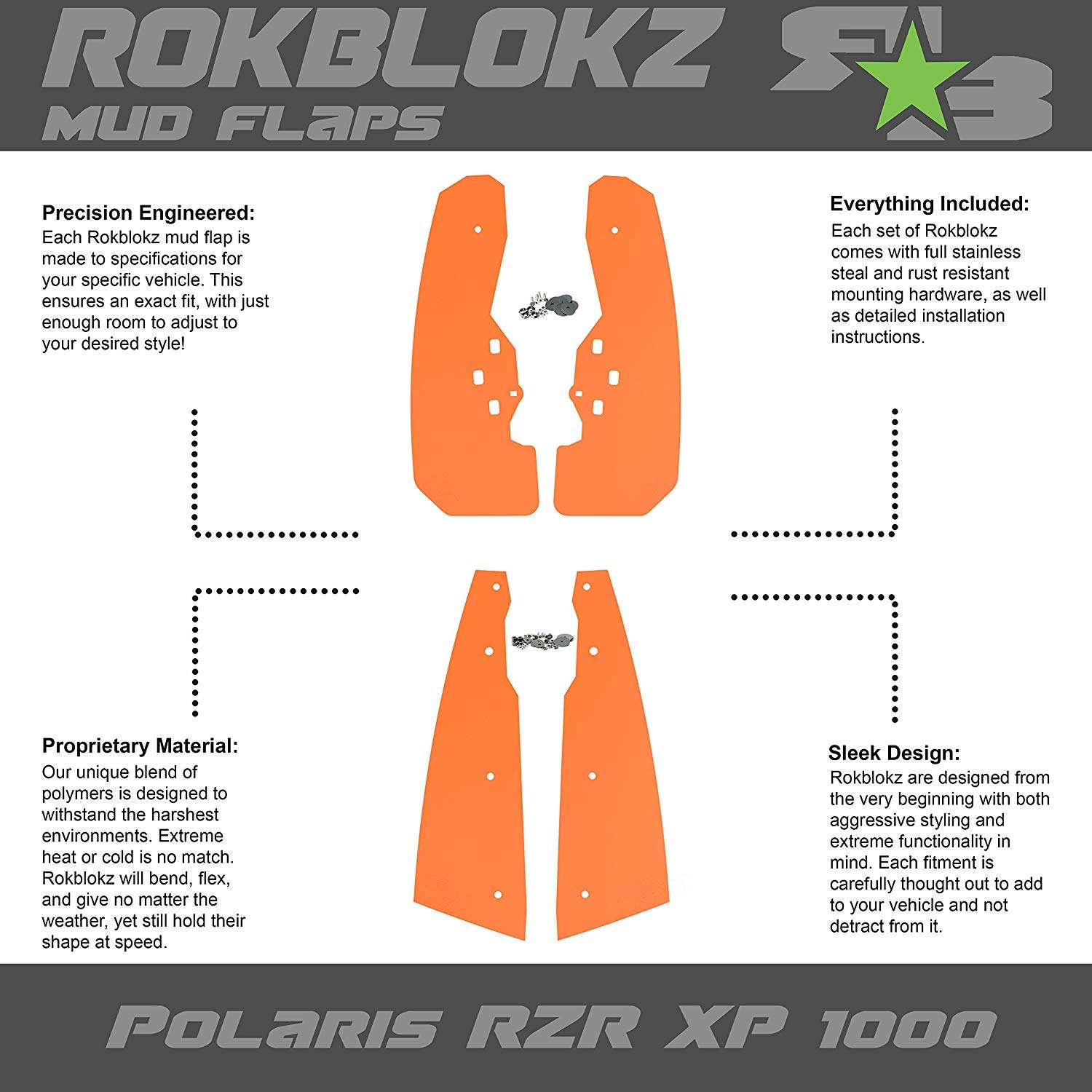 RokBlokz Mud Flaps for Polaris RZR XP 1000 Set of 4 Front and Rear