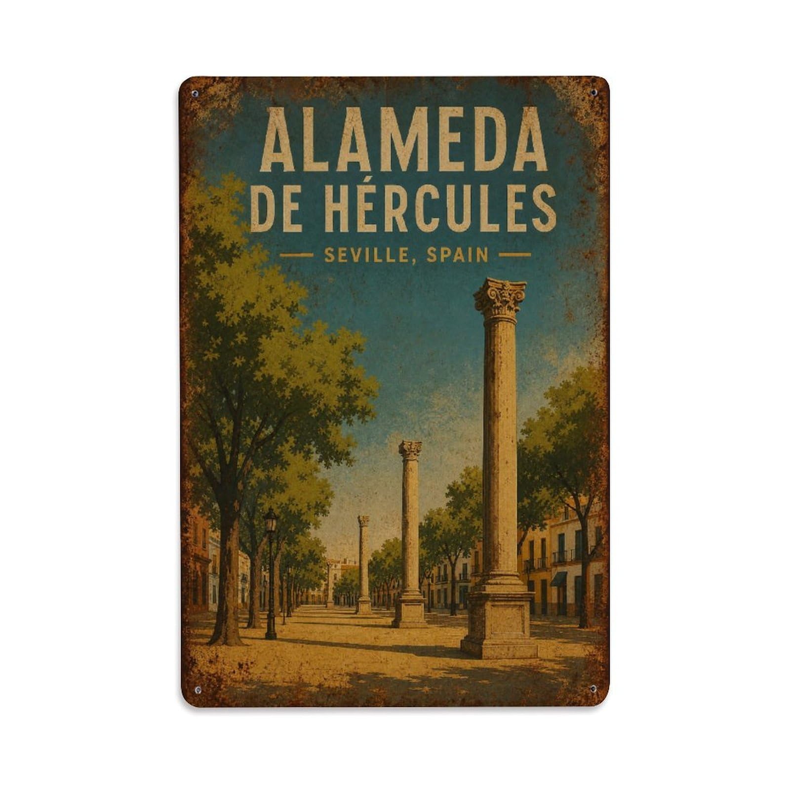 Huiyhb 8X12inch(20X30cm) Vintage Travel Alameda Hercules Seville Historic Promenade Metal Tin Sign