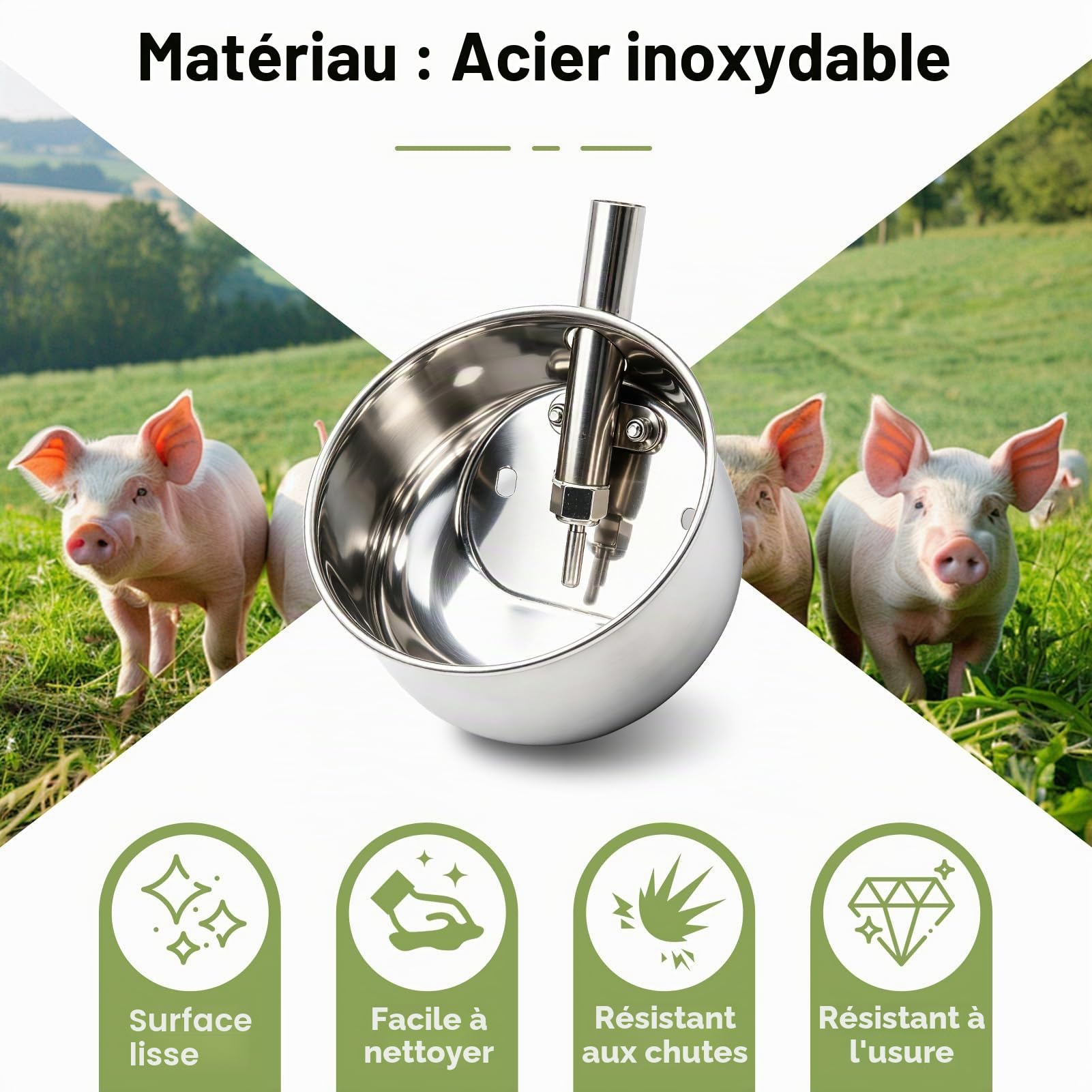 Abreuvoir Automatique en Acier Inoxydable, 15cm Distributeur d'eau pour Porcs Bol Automatique avec Valve De Contrôle, pour Porcelets, Chèvres, Moutons Et Autres Animaux De La Ferme