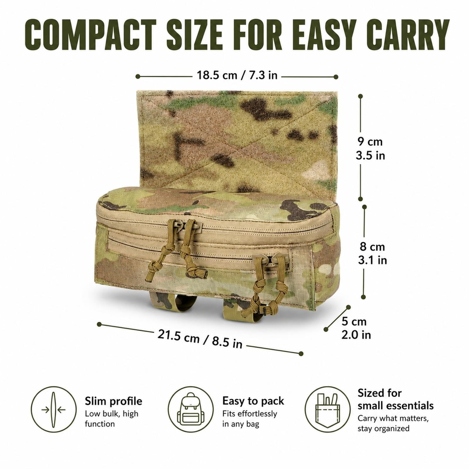 Kompakte Drop Pouch mit Loop Panel, Doppelzipper und Halteschlaufen