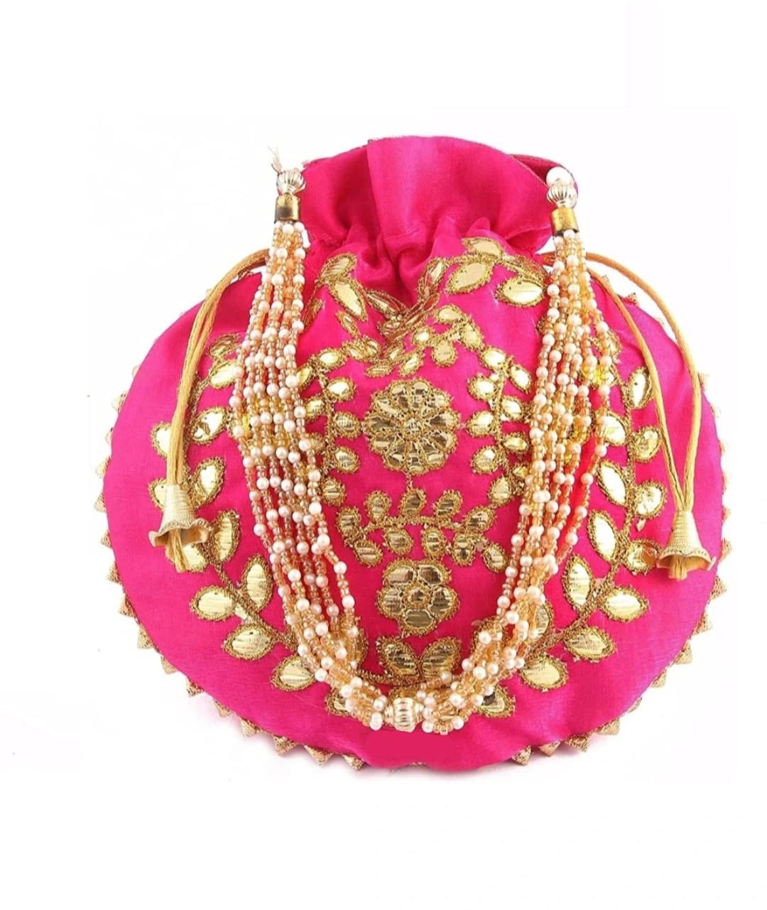 Women Potlis Silk Handmade Wedding Potli Bag with Stylish Color & Design Bags for Women's & Girl's Peacock Pink-image-25