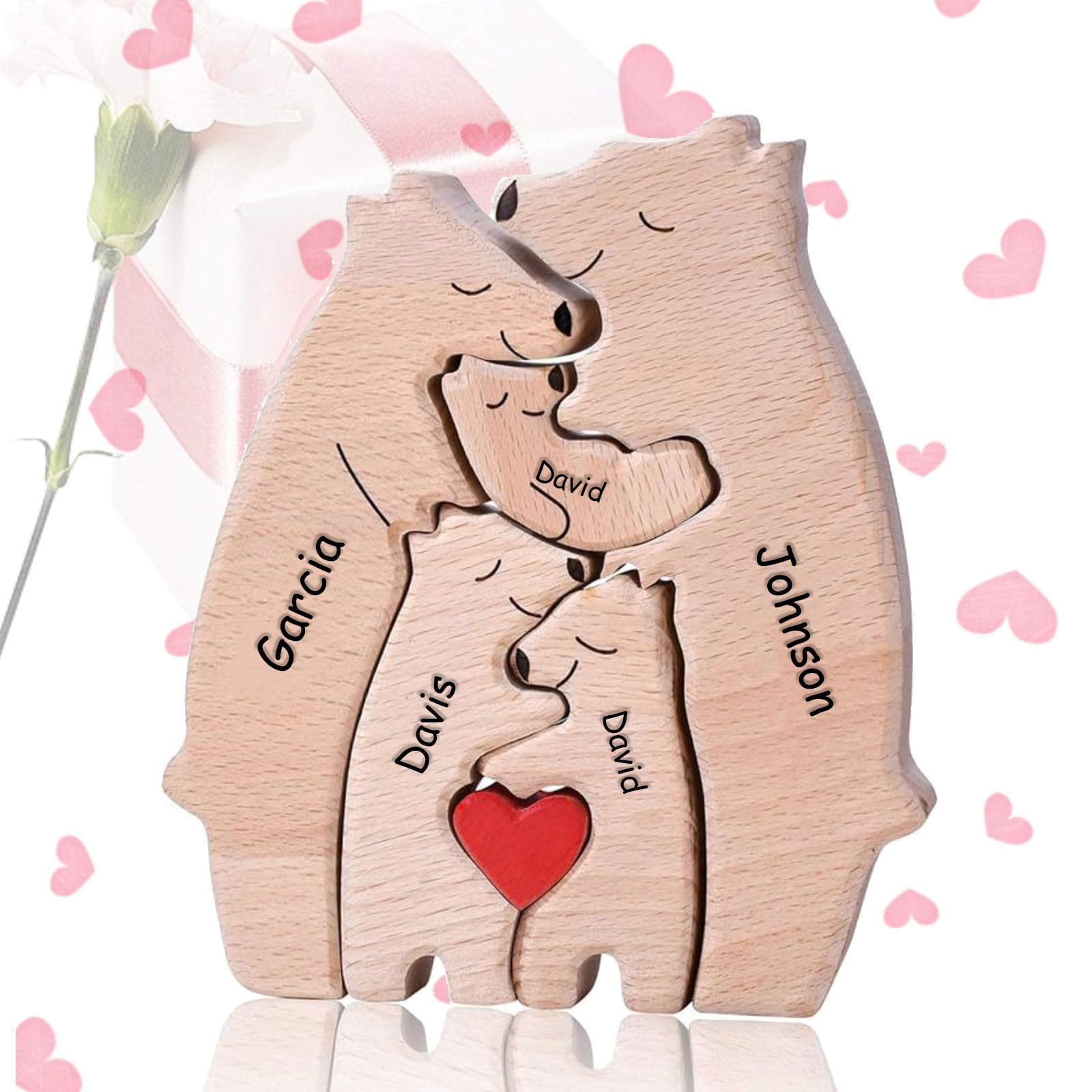 Custom Wooden Bears Family Puzzle with 2-8 Family Name - Family Decor for Mom Unique Wooden Decor Gift for Mom and Dad Mother's Day Father's Day
