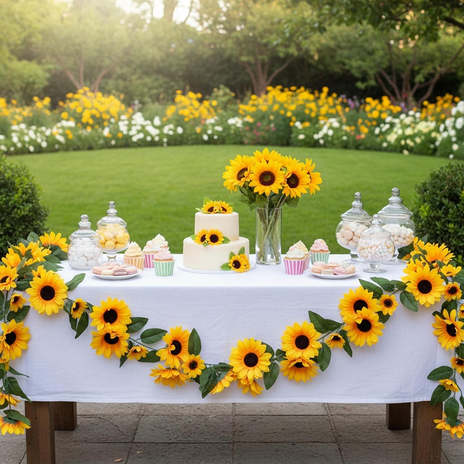 Zythrem 8Ft Sunflower Garland 4 Pack Artificial Sunflowers Hanging Vines Spring Garland Flower Garland Decorations for Baby Shower Wedding Party Kitchen Birthday Bedroom Wall Decor (Yellow)