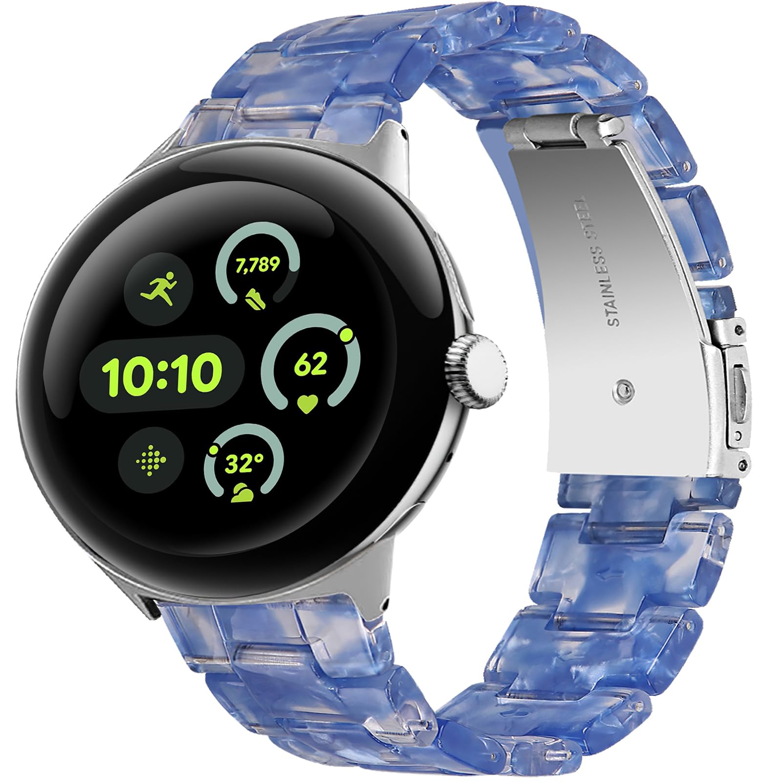 Miimall Resin Band Compatible for Google Pixel Watch 4/3/2/1 41mm Band for Women, Lightweight, Thin Adjustable Bracelet Metal Clasp Replacement Strap