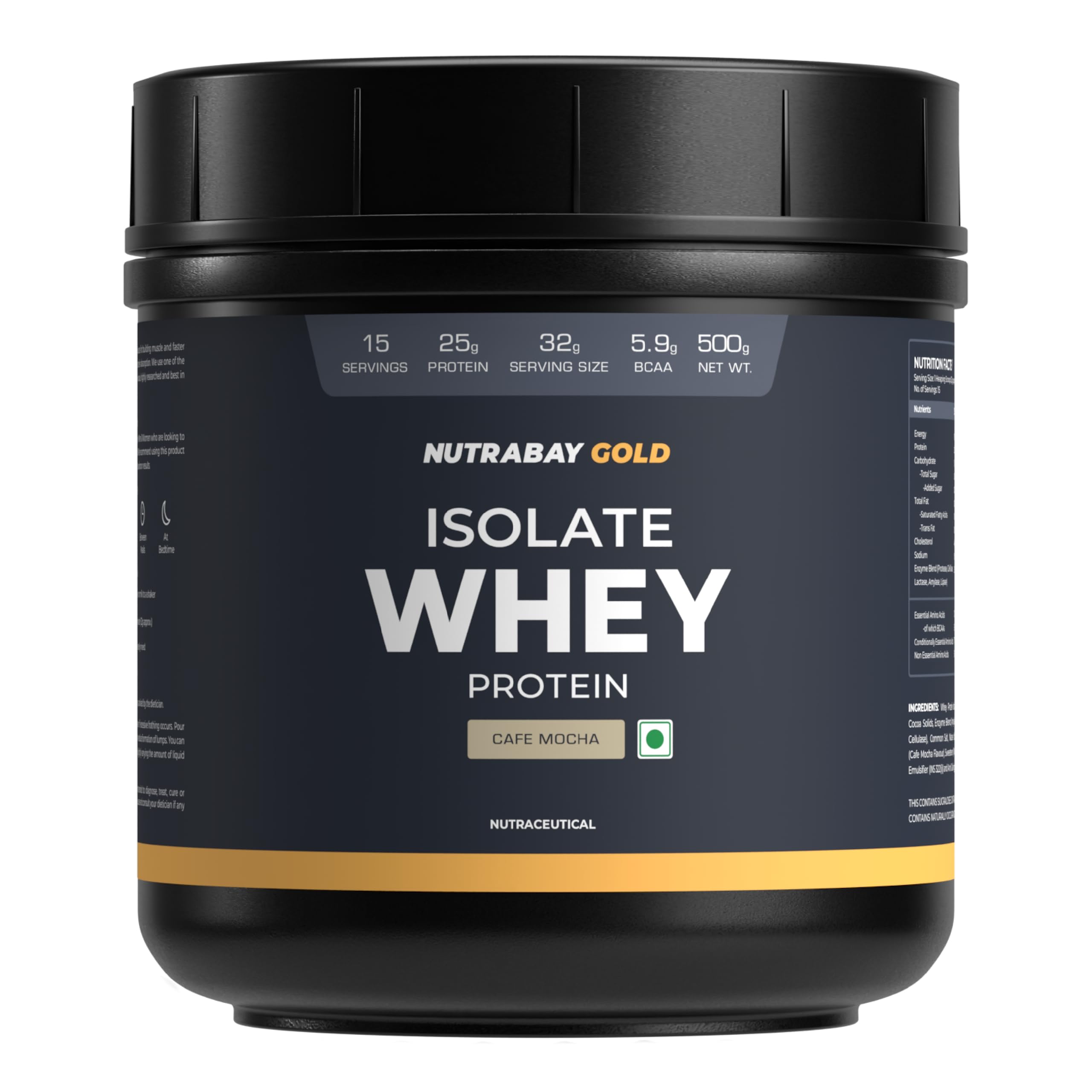 Nutrabay Gold 100% Whey Protein Isolate - Cafe Mocha, 500g