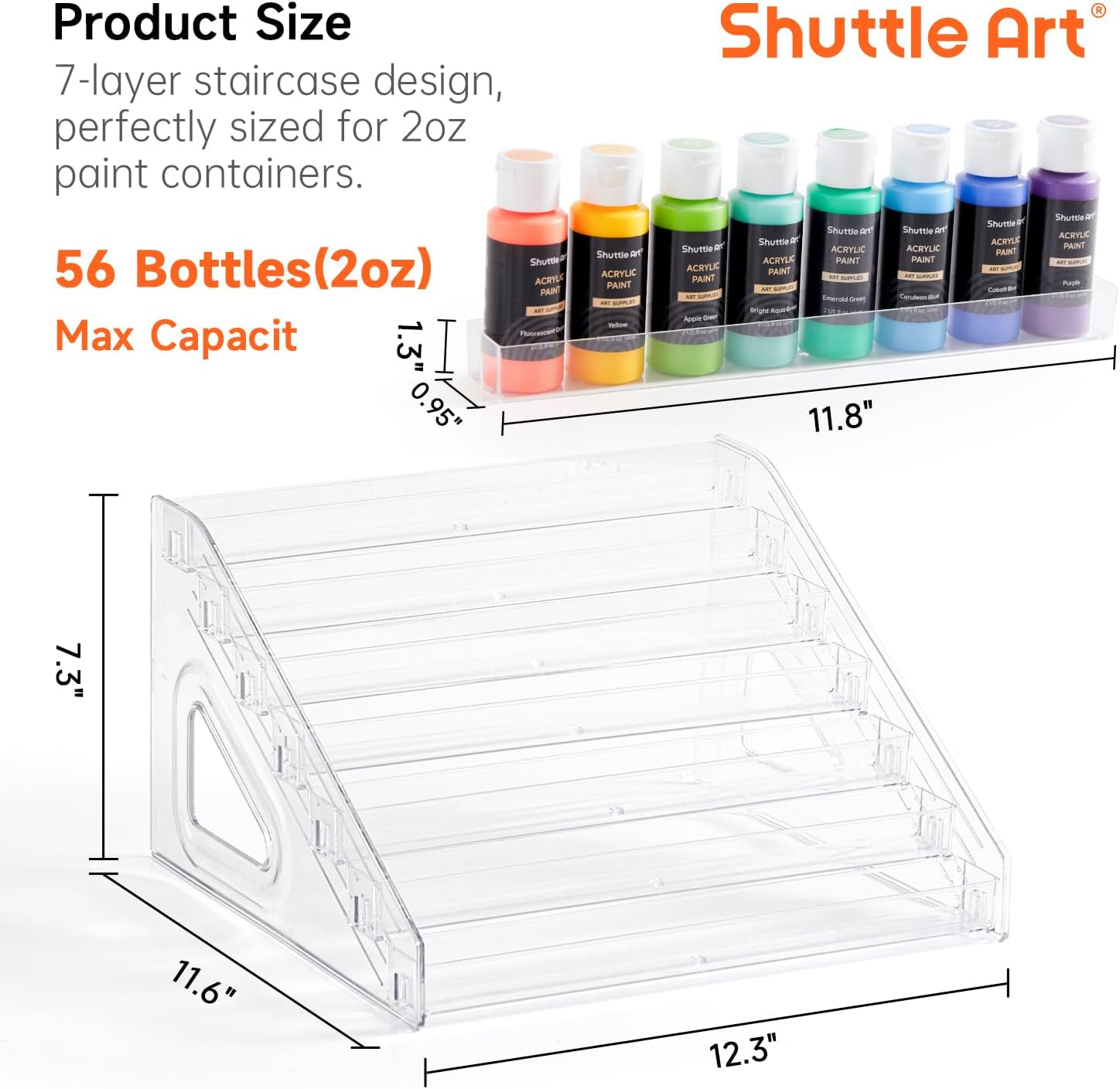 Shuttle Art Acrylic Paint Organizer, 7 Layers Clear Storage Rack, Snap On Organizer for Acrylic Paint, Oil Paints, Nail Polish and Craft Supplies