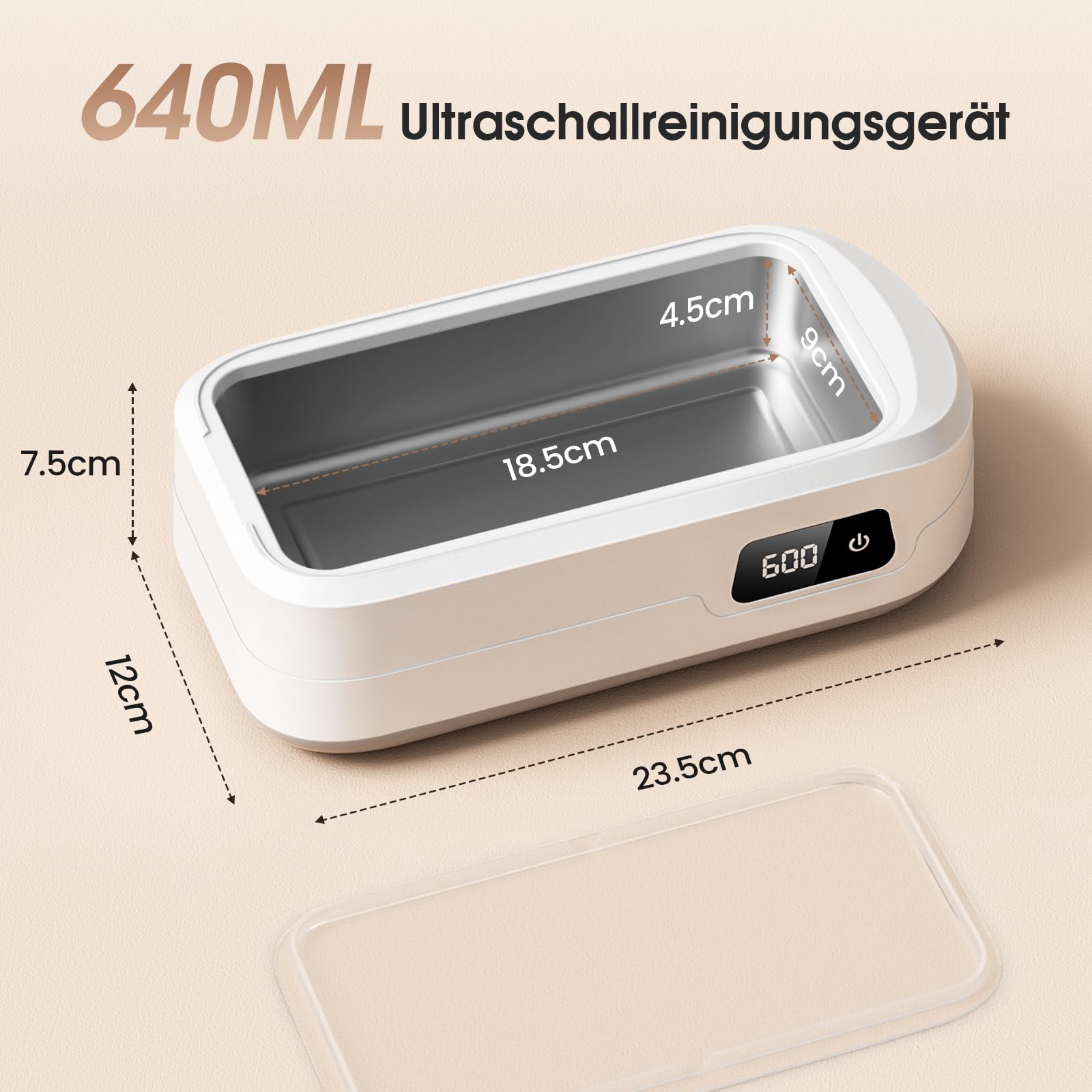 Ultradźwiękowe urządzenie do czyszczenia okularów 49 kHz, 640 ml, ultradźwiękowe urządzenie do czyszczenia okularów z 3 prędkościami