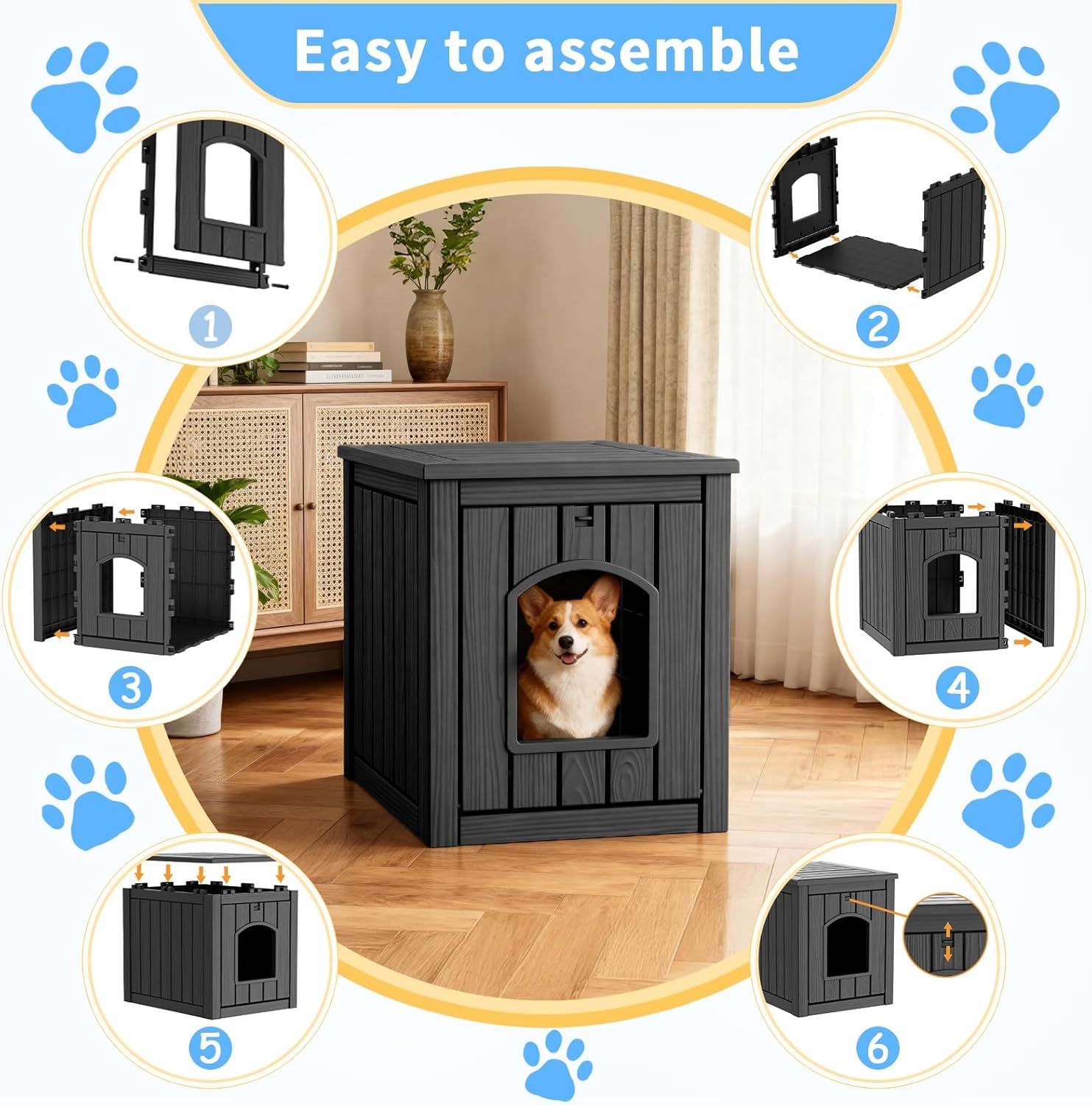 Outdoor Litter Box Enclosure,Waterproof Plastic Hidden Cat House for Indoor & Outdoor Use,Weatherproof Large Cat Shelter for Feral,Stray & Domestic Cats (Black)