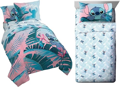 Jay Franco Disney Lilo & Stitch Floral Fun - Juego de ropa de cama de 11 piezas, incluye juego de cama, juego de sábanas