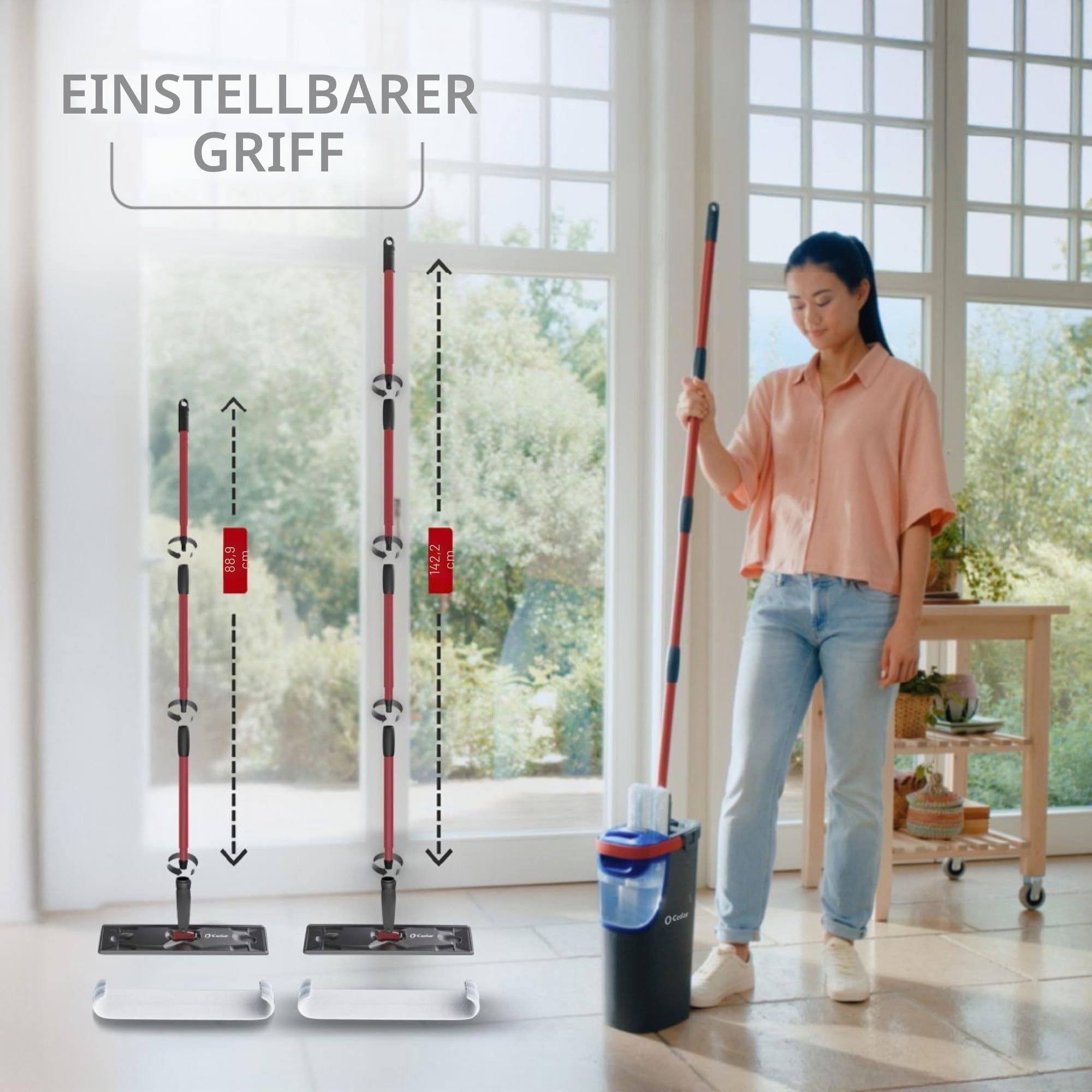O-Cedar H2prO Flaches Wischmopp-System, schnelles Reinigungswerkzeug, Reinigung mit sauberem Wasser, maschinenwaschbar, wiederverwendbar, Mikrofaser-Wischpad, sicher auf Holzböden, Vinyl, Fliesen,