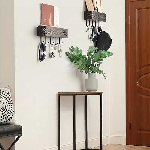 Miniatura 7 de smusei Soporte para llaves para clasificador de correo de pared, organizador de llaves de pared, juego de 2 cestas de metal con 5 ganchos para baño,