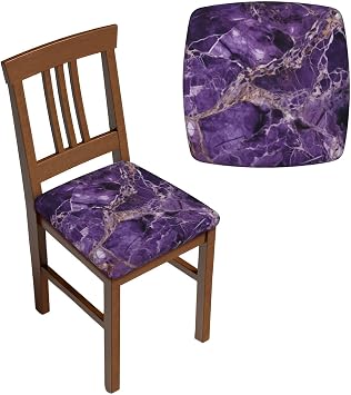 Two Pieces Stretch Seat Covers Set, Marble Purple Chair Covers for Dining Room, Square Chair Seat Slipcovers with Ties, Removable Washable Chair Protector Seat Cover for Kitchen Office