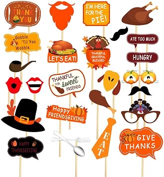 25PCS Friendsgiving Photo Booth Props Friends Thanksgiving Day Party Supplies Decorations