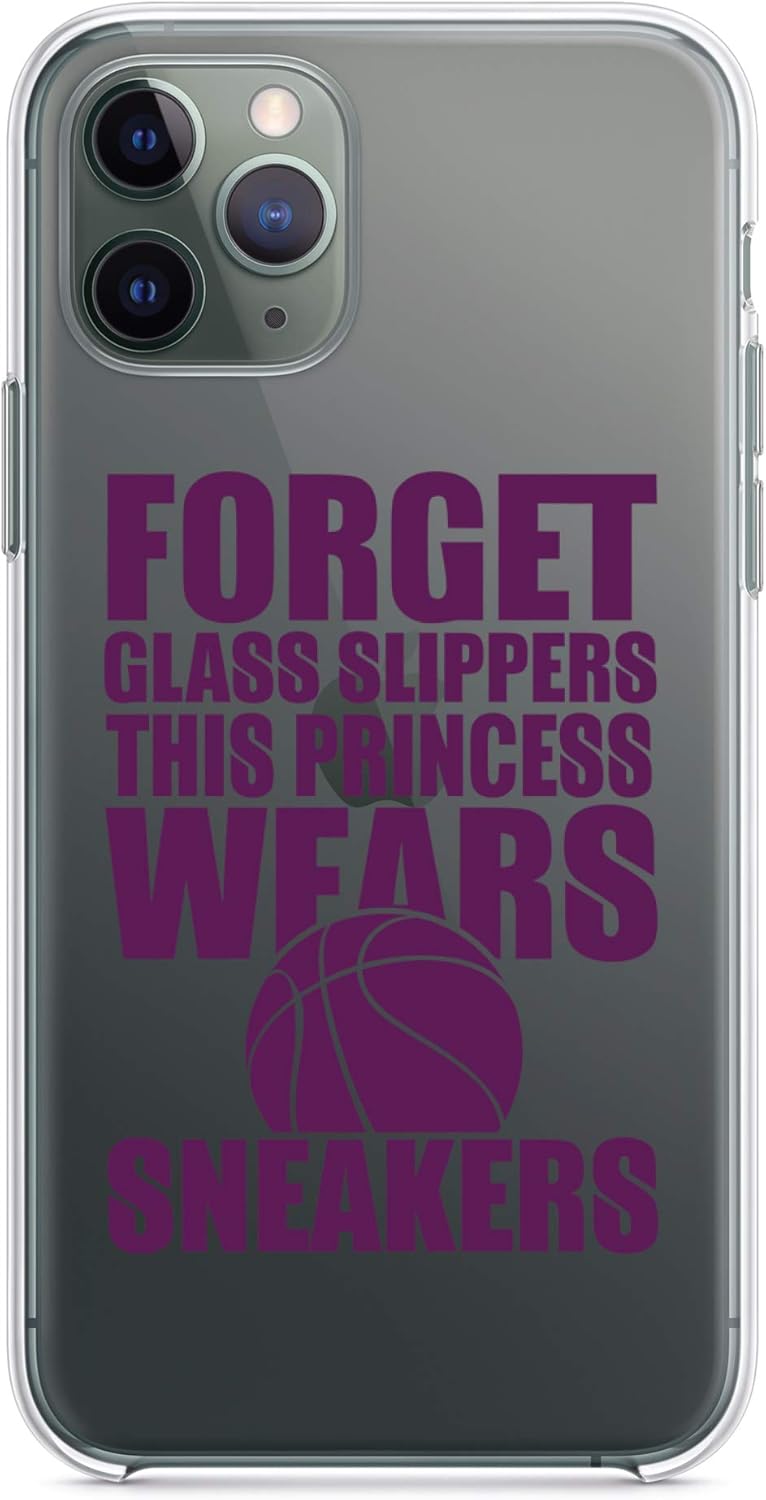 DistinctInk Clear Shockproof Hybrid Case for iPhone 13 (6.1" Screen) - TPU Bumper, Acrylic Back, Screen Protector Included - Forget Glass Slippers Princess Wears Sneakers