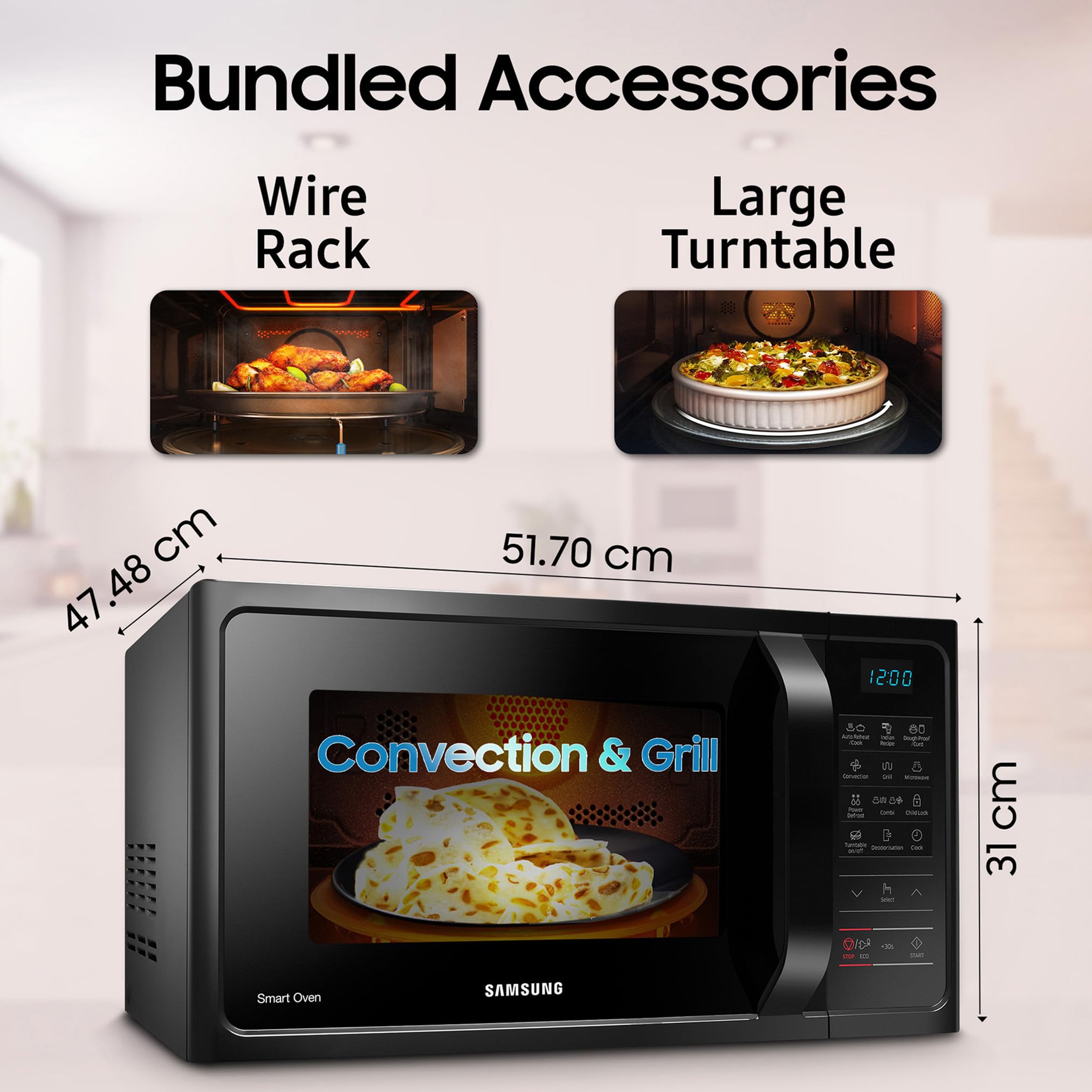 Samsung 28L, Convection Microwave Oven with Curd Making(MC28A5013AK/TL, Black, Ceramic Enamel Cavity with 10 Year Warranty) — Amazon image 5