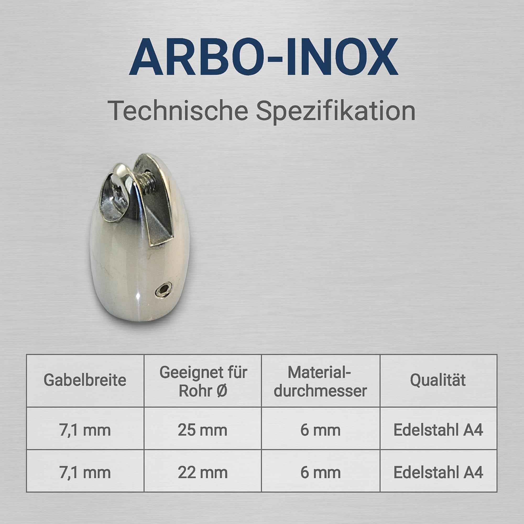 ARBO-INOX - Endkappe mit Gabel - Edelstahl A4 - für 22mm oder 25mm Rohr