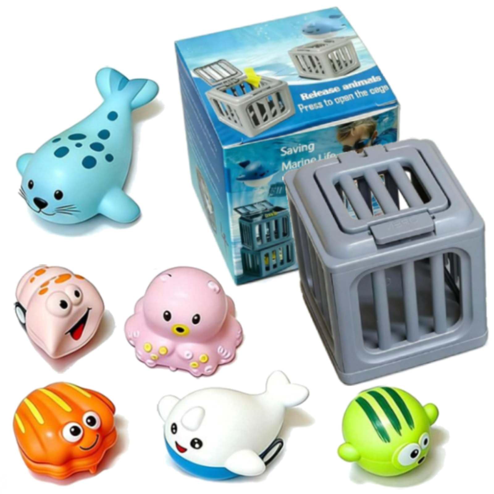 6Pcs Underwater Dive Rescue Toy, Pool Diving Toys Summer Water Dive Pool Set with Fish Box Floating Animals, Colorful Animal Sinkies Swimming Training Party Gifts for 3-12 Year Old Boys and Girls