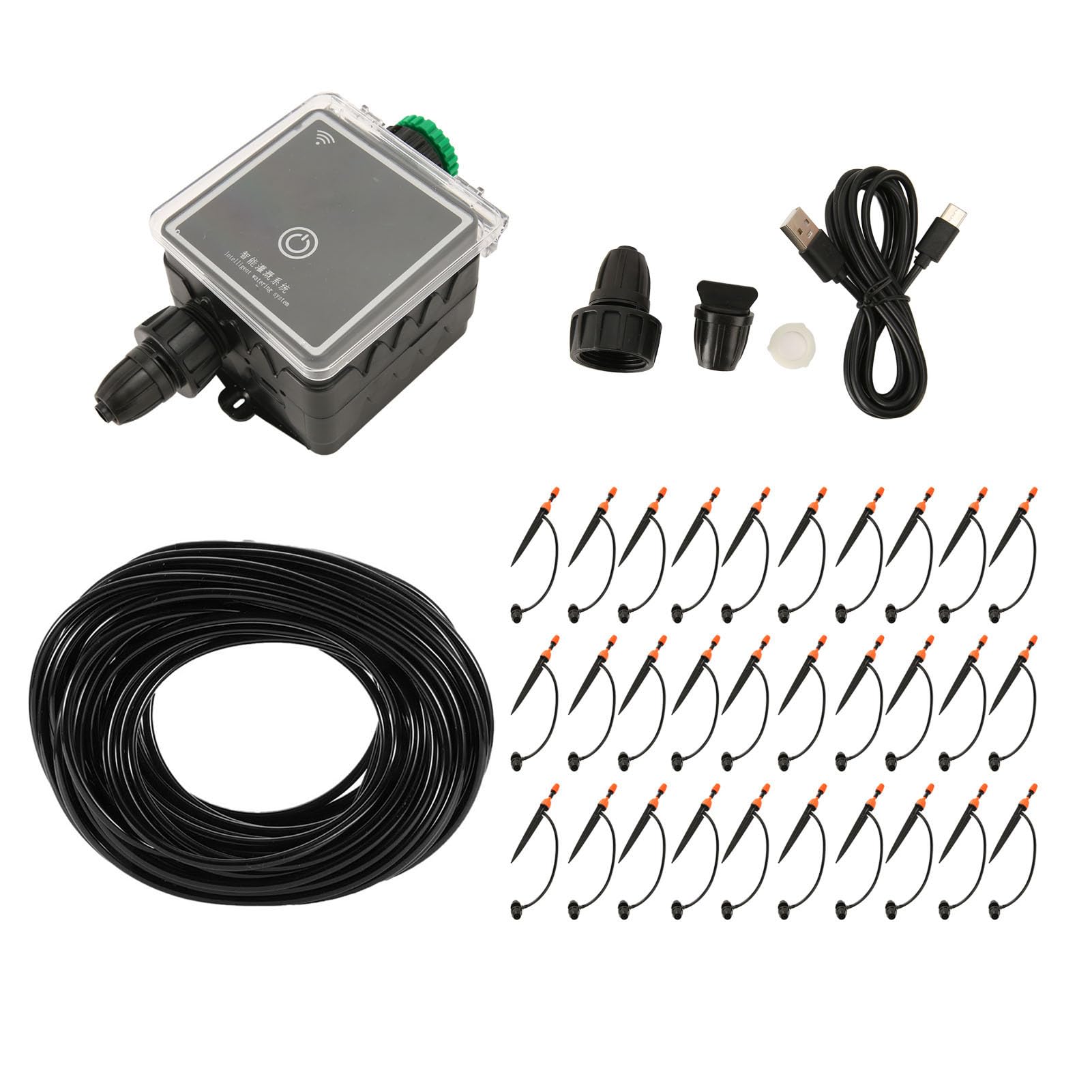 Kit di Irrigazione Telecomandato WiFi con Impostazioni di Spruzzo e Gocciolamento Regolabili per Giardino Domestico e Balcone USB 5V (30 m/98,4 piedi)
