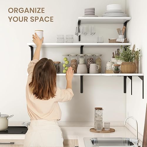 Miniatura 7 de Fun Memories Estantes flotantes para pared, estantes flotantes de 12 pulgadas de profundidad, juego de 2, estante montado en la pared con soportes