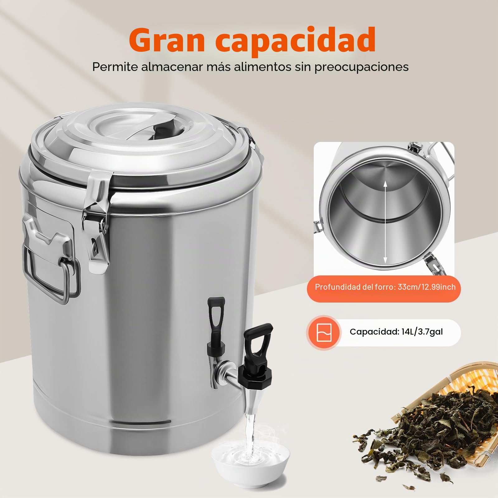 Recipiente térmico de acero inoxidable de 20 litros, dispensador de bebidas, transportador de sopa aislado con tapa para comedores escolares, restaurantes, fiestas, picnics al aire libre y