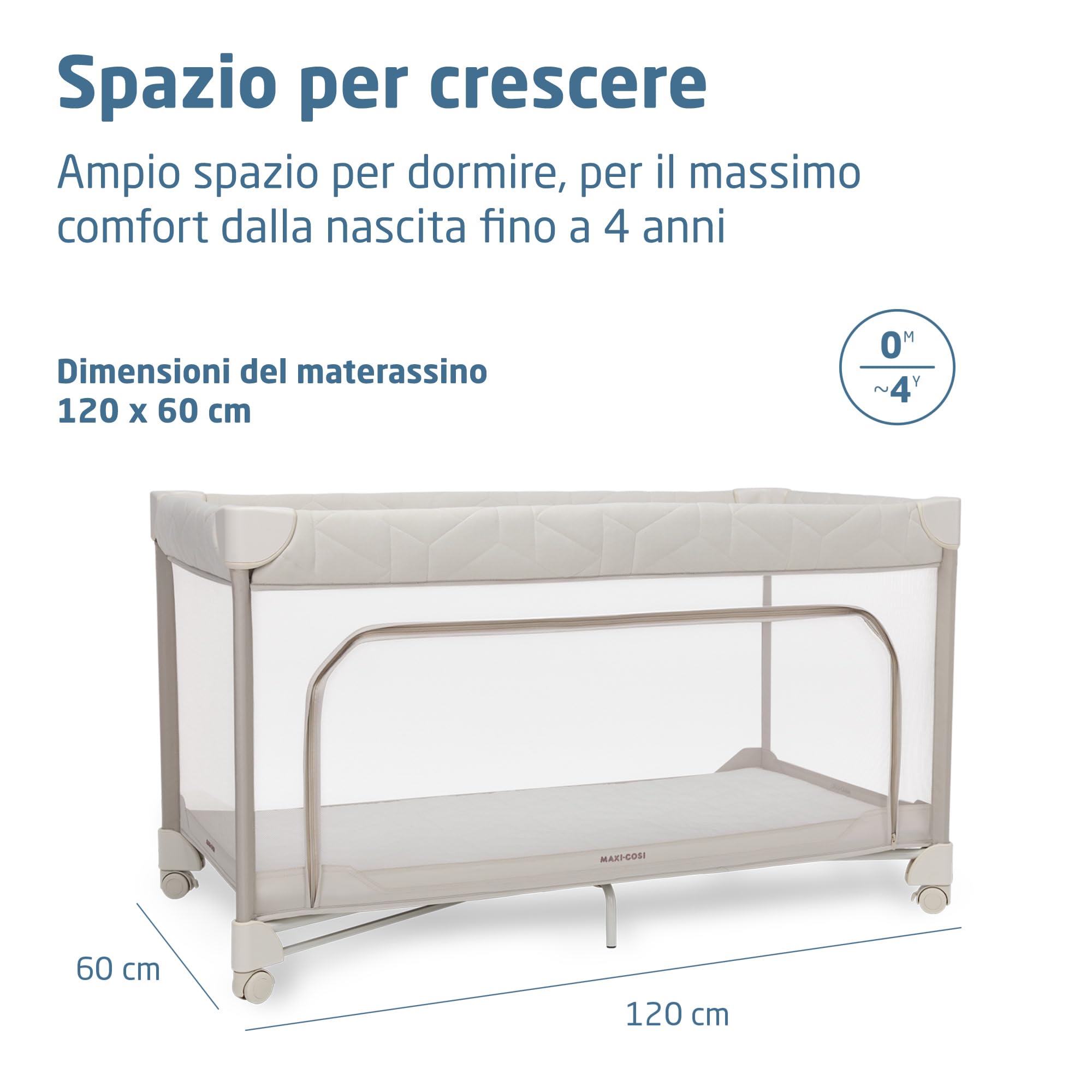 Maxi-Cosi Merlin, 2 in 1 Culla da Campeggio Neonato & Area Giochi, 0-4 Anni, 0-18 kg, Lettino da Viaggio Bambini, Chiusura in 1 Secondo, Materasso 120x60 cm, Finestra Laterale, Elegance Beige