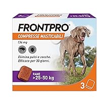 FRONTPRO 3 Compresse Masticabili Antiparassitario per Cani di Peso  25-50 kg Protegge da Pulci e Zecche, Antipulci in Confezione da 3 Compresse da 136 mg di Afoxolaner, 25kg-50kg