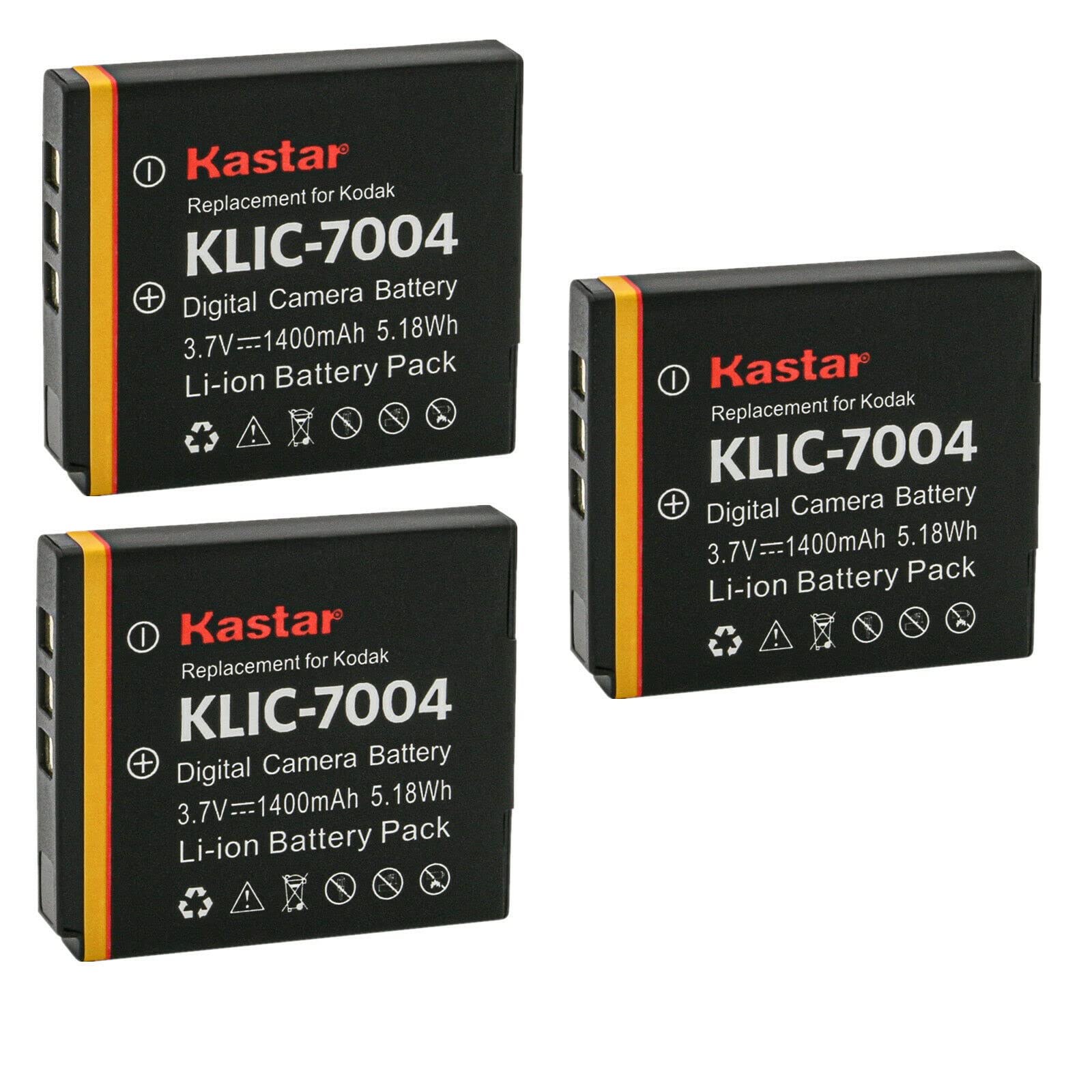 Kastar 3-Pack Battery Replacement for Kodak KLIC-7004 K7004 Battery, Kodak K7700 Charger, PLAYSPORT, PLAYTOUCH, PlayFull Dual, Zi8, Zi10, Zi12, Zx3,
