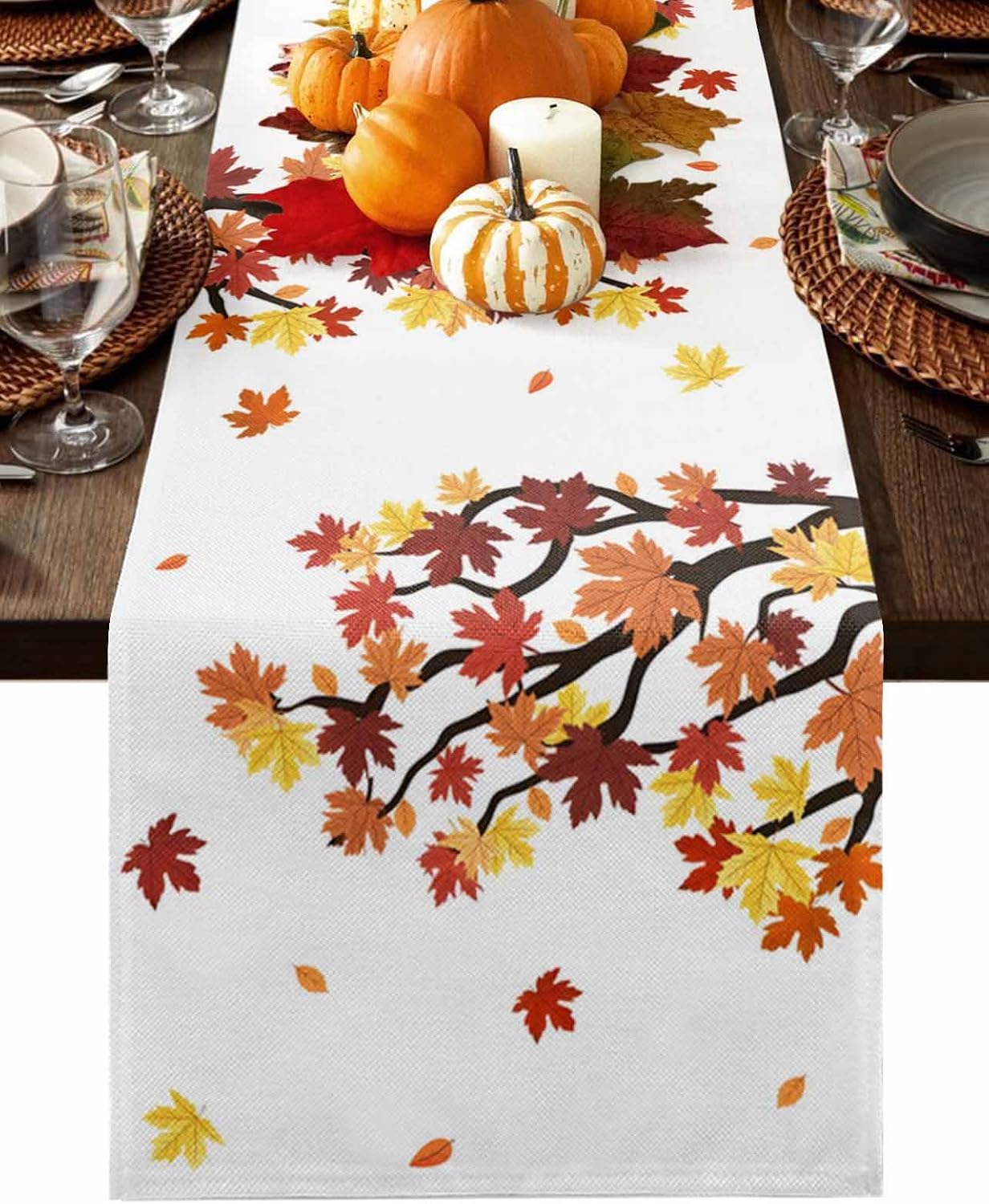 Thanksgiving Table Runner 60 Inches Long, Fall Maple Lea Farmhouse ...