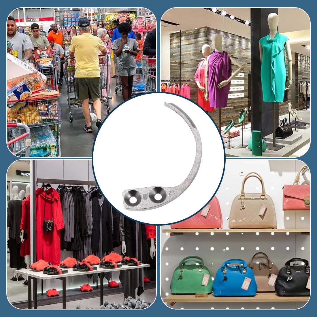 Ganci magnetici,Dispositivo di rimozione delle etichette antifurto, in lega, con chiave a gancio, attacco magnetico, color argento.