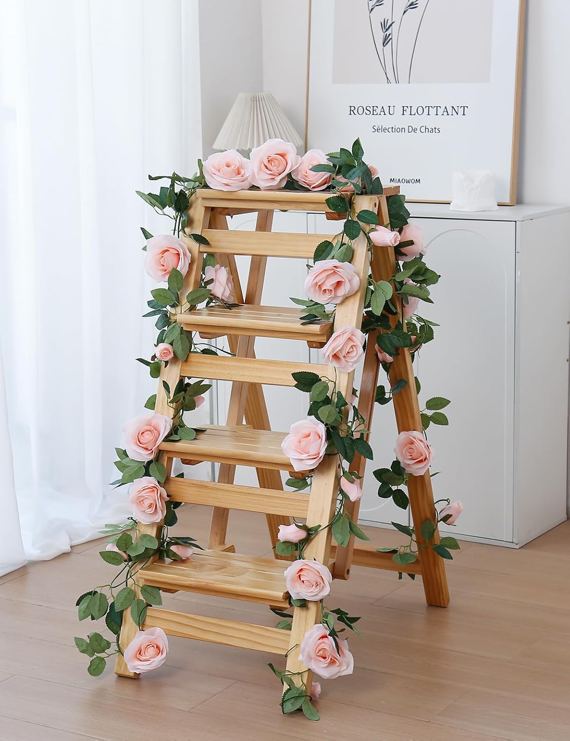 5pcs 40FT Rose Vines Faux Flower Garlands for Home Flower Vines Decor for Wedding Party Background Baby Showers Decor (Pink)