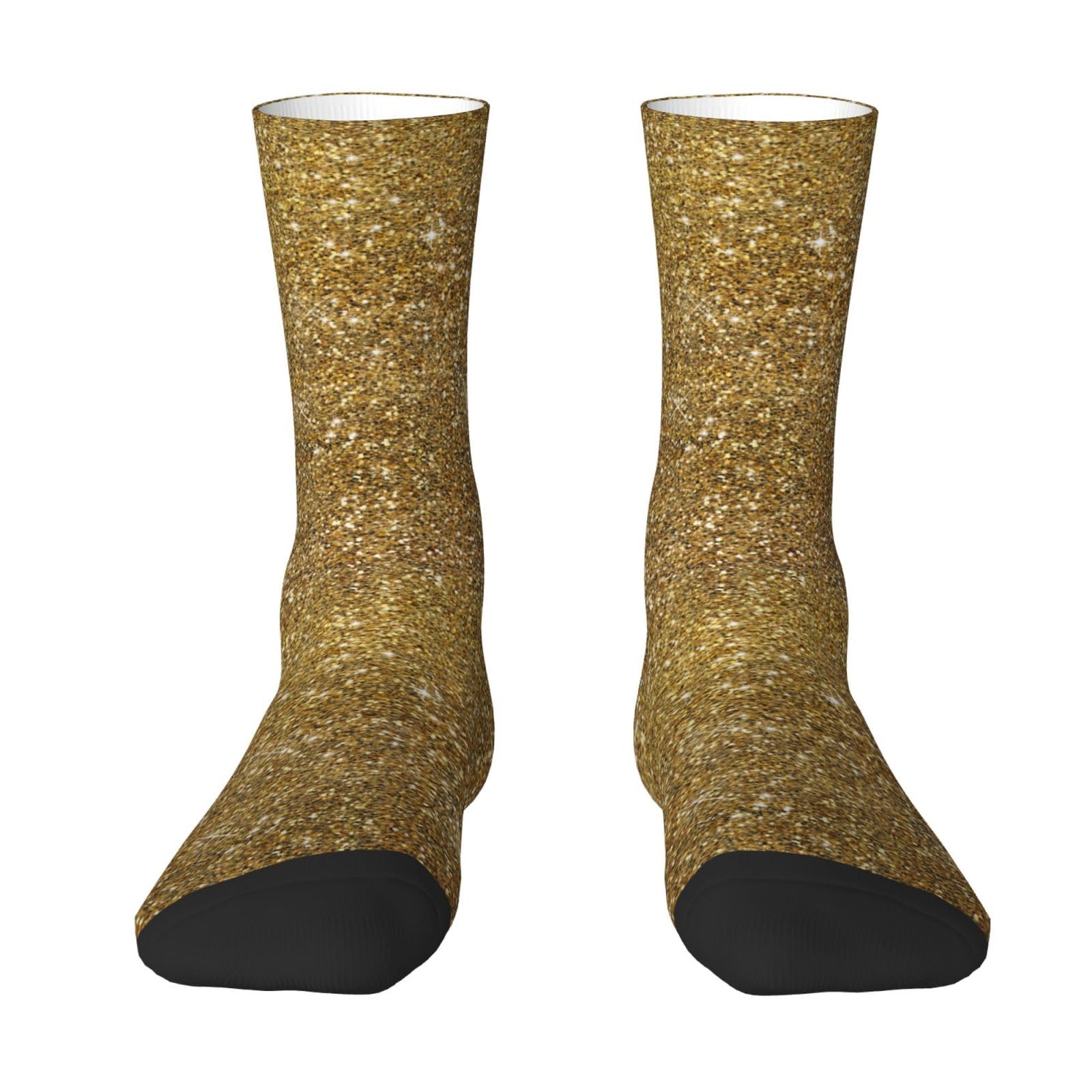 Butxet Unisex As Picture Crew Socks,Compression Socks Casual Novelty Sports Socks 40Cm Long For ,Gold Glitter Sparkle Glittery Sparkly