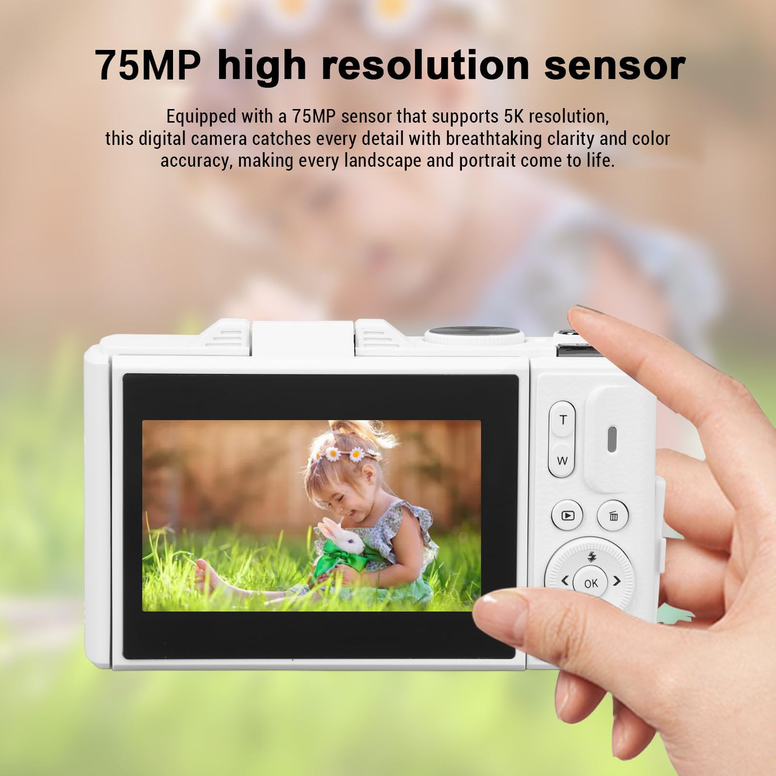 Fotocamera Digitale HD 5K, Fotocamera Digitale a Specchio da 75 MP 5K con Zoom Ottico 18x, Telecamera da Viaggio per Stabilizzazione Multiplo da 3 Pollici a Schermo Multiplo