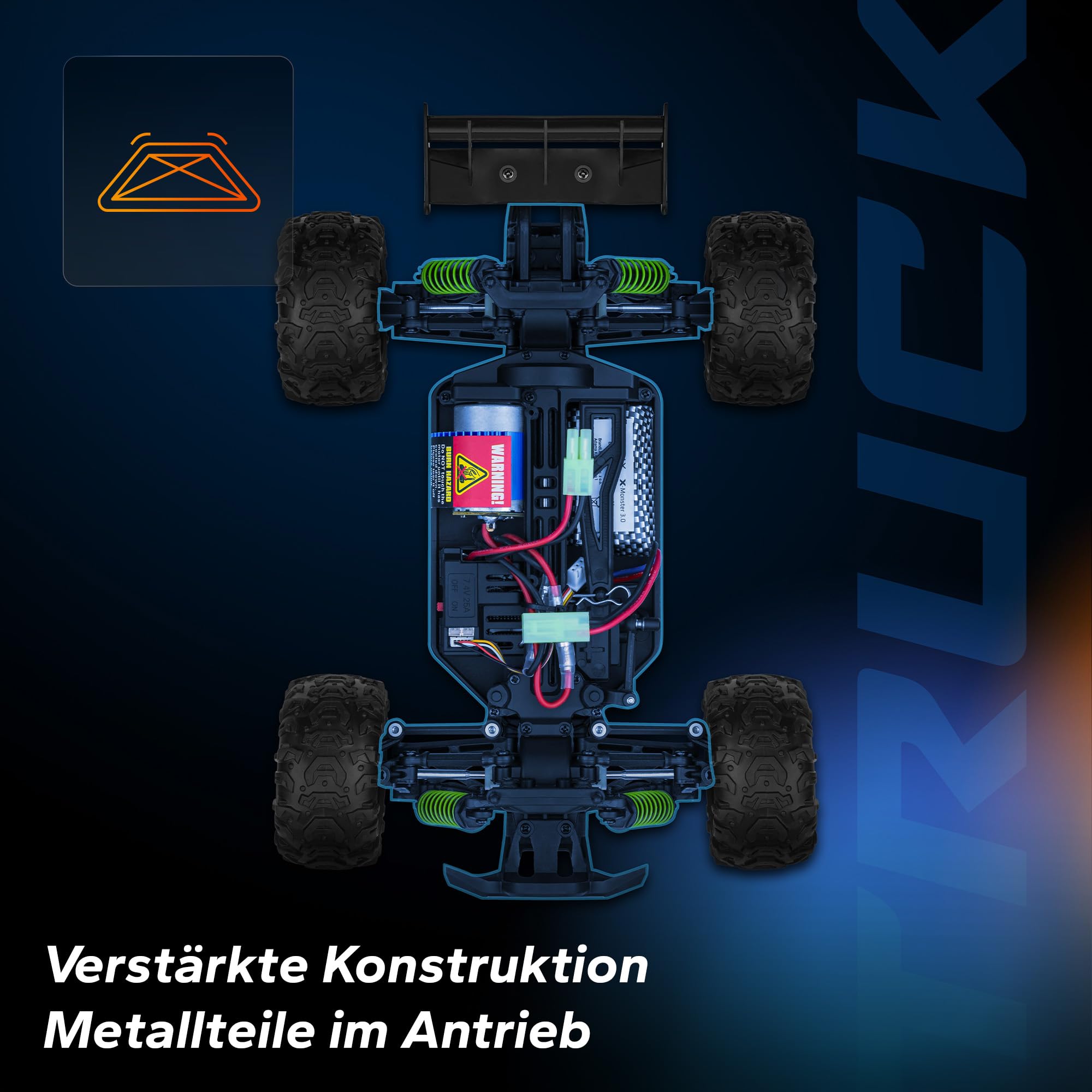 Overmax X-Monster 3.0 RC Monster Truck 1:18 für Jugendliche ab 14 Jahren | 30 km/h 4WD Offroad, 100 m Reichweite, 2× 850 mAh Akku / 40 Min Fahrzeit, unabhängige Federung, robuste Konstruktion