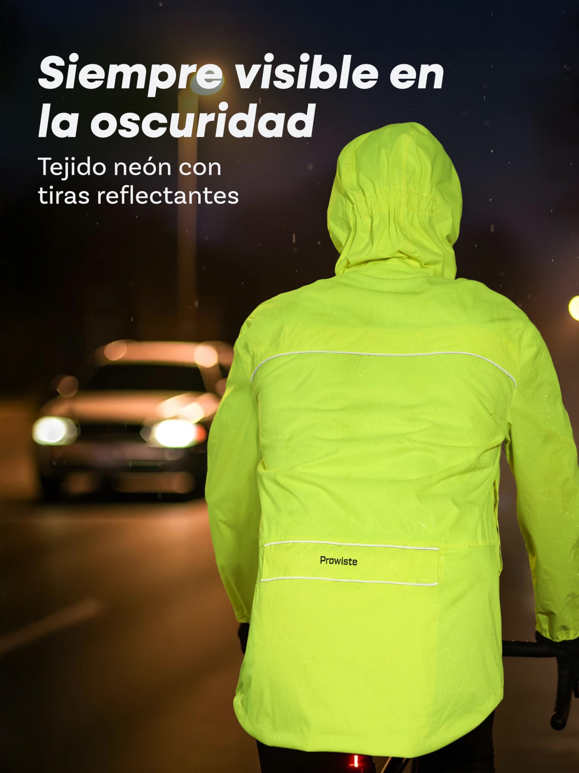 Chaqueta Ciclismo Hombre Mujer Impermeable Transpirable Lluvia Reflectante Capucha Bolsillo Trasero