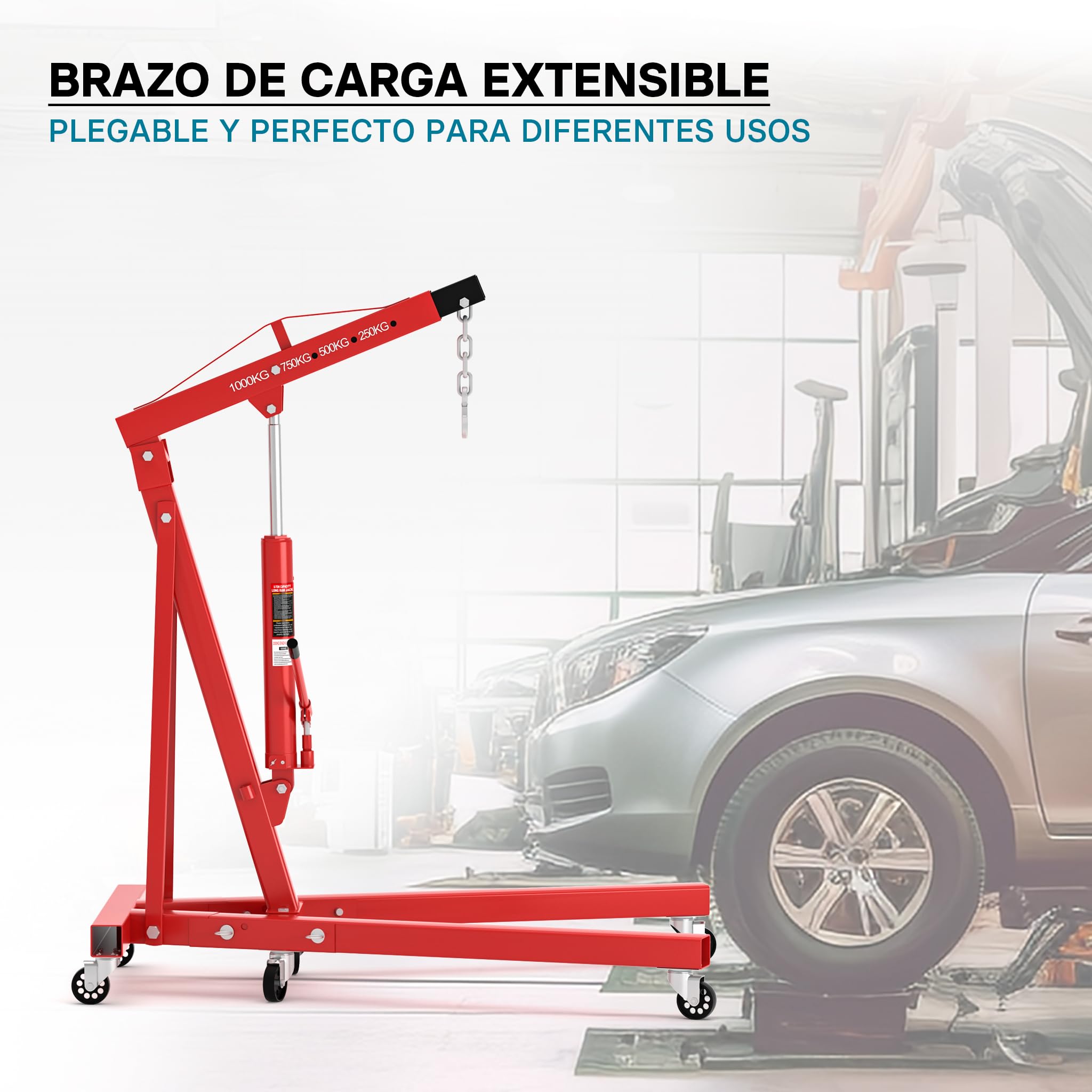 Grúa de Taller Plegable 1000kg Grúa elevación de Cargas Elevar Motores Brazo elevación 857-1133 mm