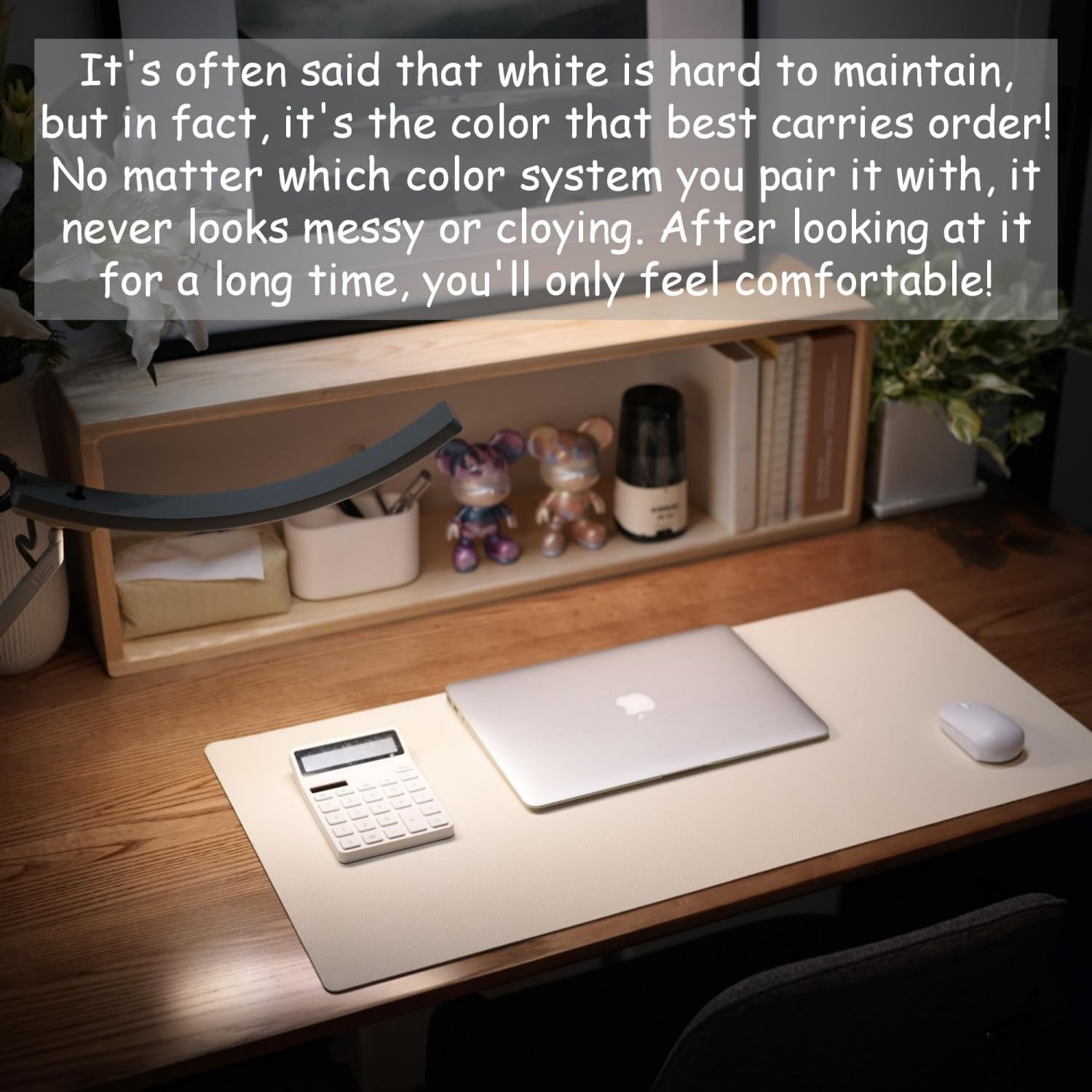 Desk Pad-Premium Full Grain Genuine Leather-Handmade with Cowhide Litchi Grain Leather -Suitable for Women who Work from Home or in The office-31.5x15.8in - Pearl White