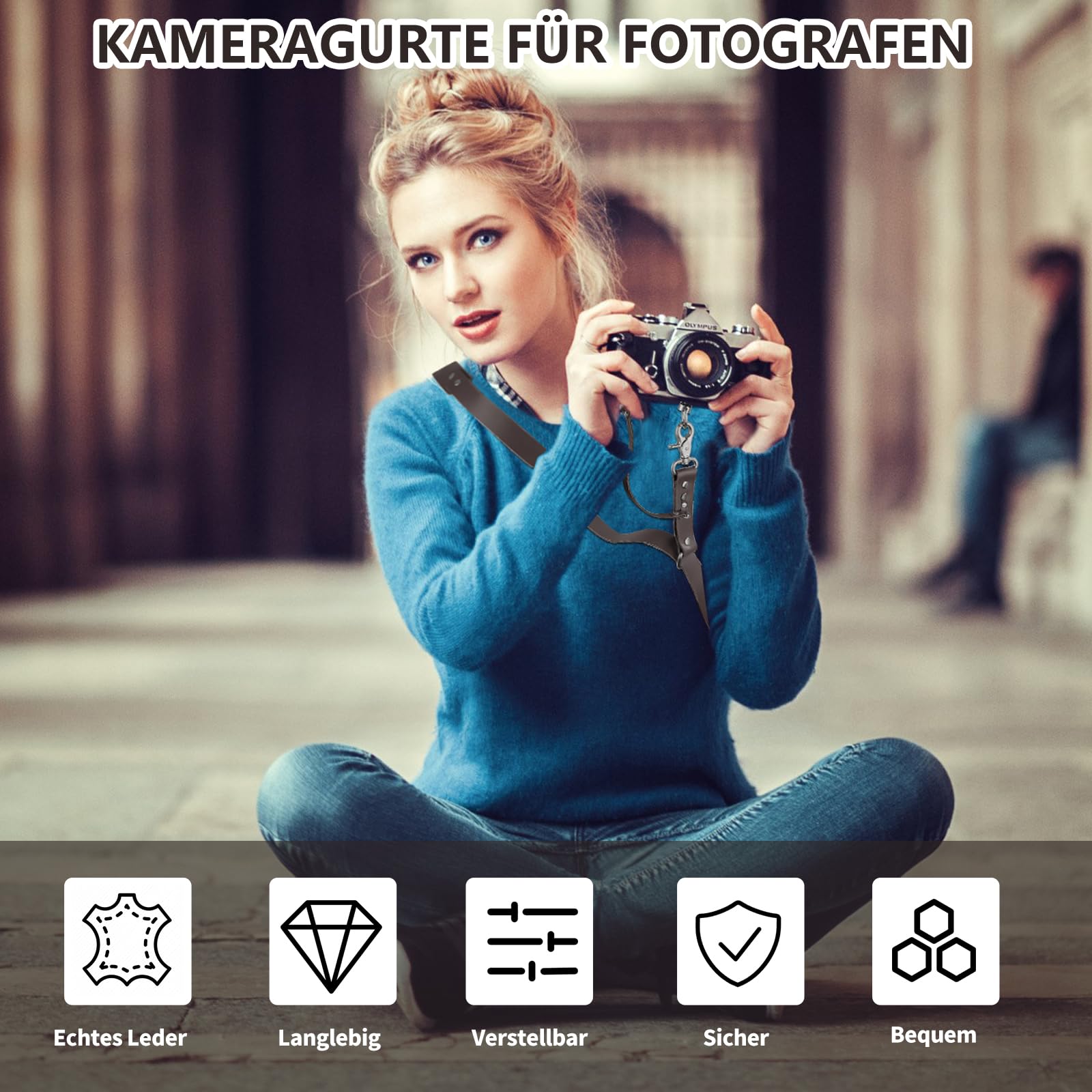 Kameragurt aus Leder für eine Kamera, Schultergurt für eine Kamera, Kameragurte für Fotografen,Doppelschultergurt aus Vollnarbenleder，doppelte Kamera-Ausrüstung für DSLR/SLR-Gurt