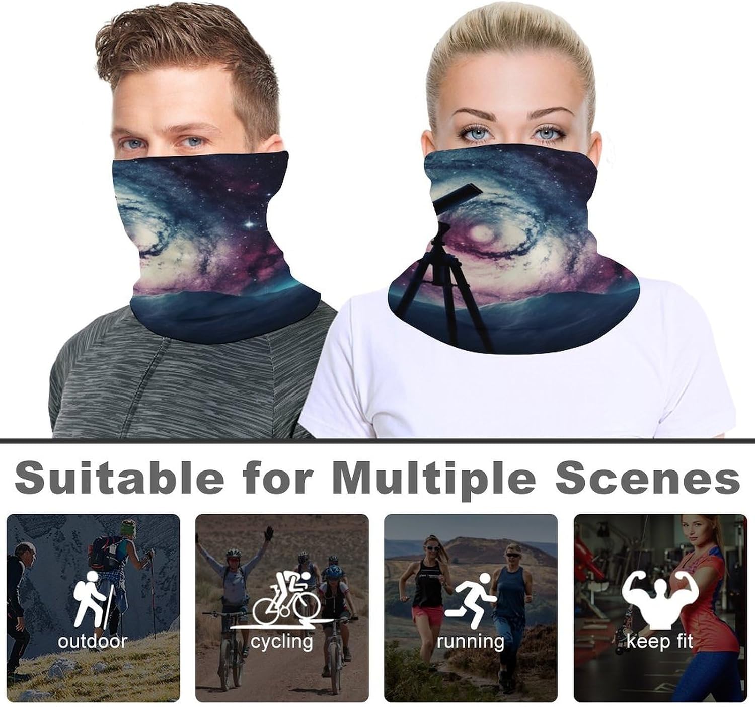 Space Galaxy with Telescope Mask ，With Elastic Buckle ，Face Mask ，UV Protection，Bandana Cover for Men Women Suitable Summer Outdoor Activities.