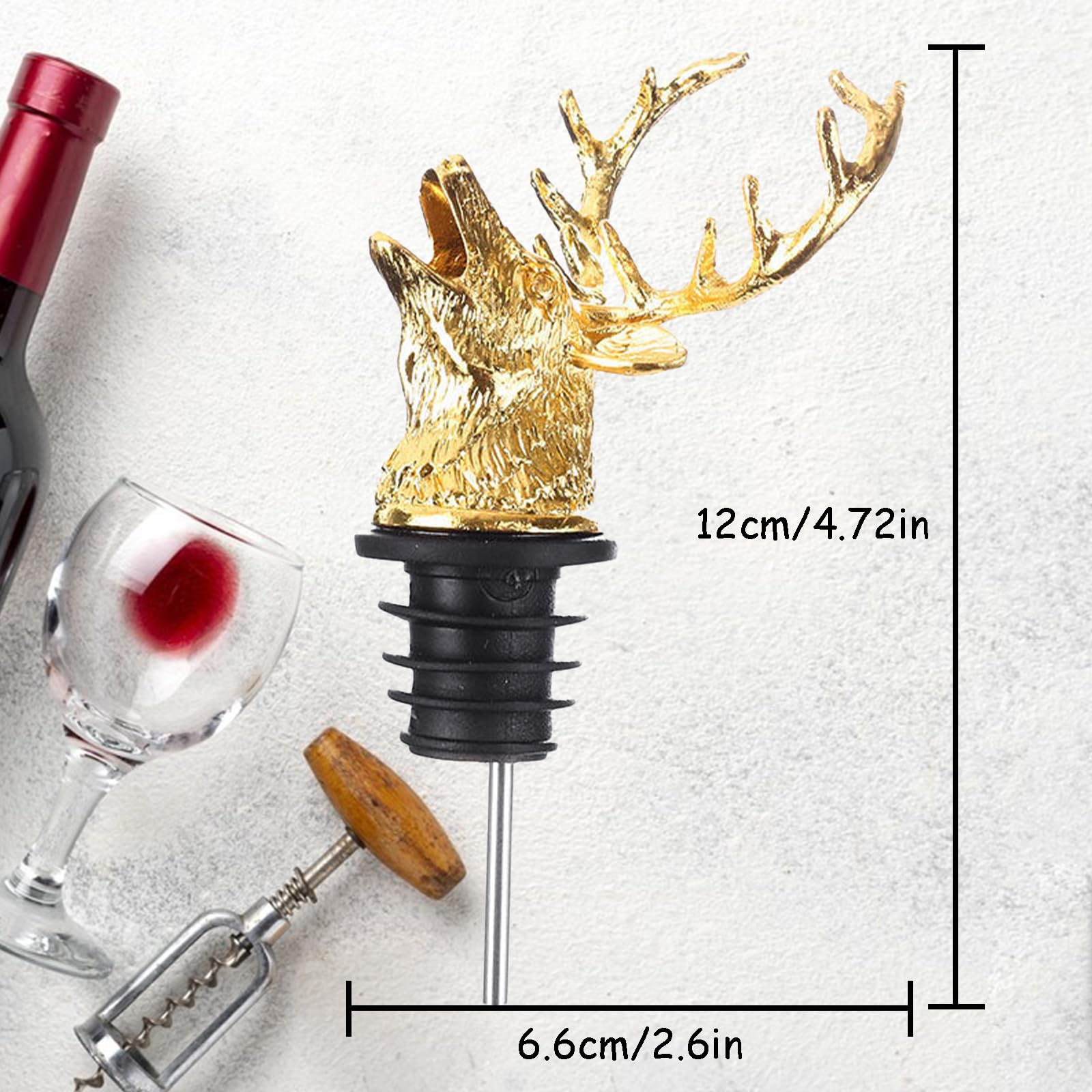 Beccucci Per Bottiglie Vino, Tappo per bottiglia di vino con cervo, Versatori Per Alcolici, regali di compleanno per uomo, padre, cacciatore (oro)