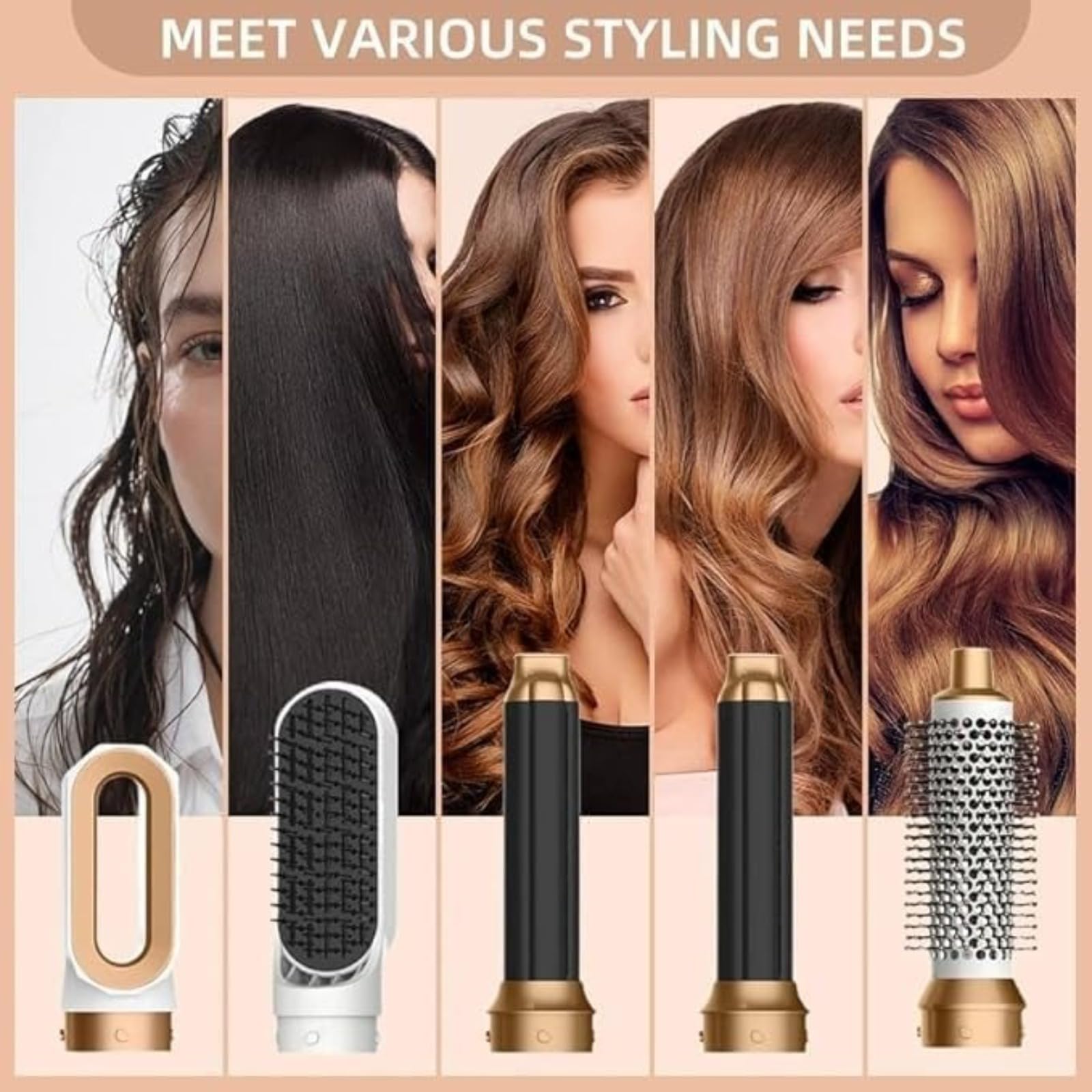 Multistyler 5 in 1, 1000W Spazzola Asciugacapelli Multifunzione, Spazzola Asciugacapelli Rotante Lisciante for Capelli, Air Styler Set for Capelli Ricci, Lisciante, Asciugare