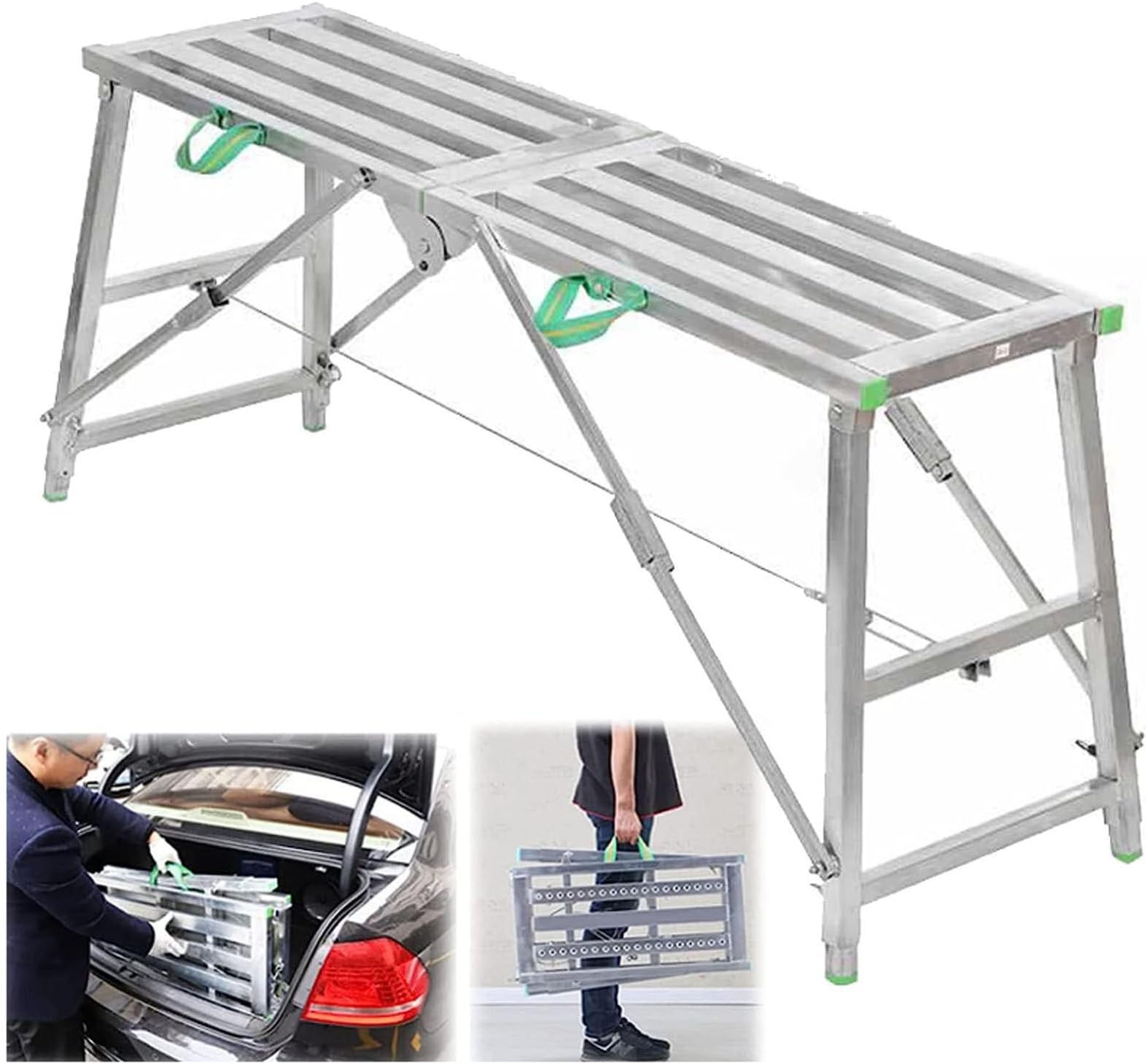 Work Platform Portable Scaffolding Equipment, Multipurpose Folding Work Platform Scaffold Tower Stool Bench Adjustable Height, Galvanized Steel Welding for Home Improvement, Patchi