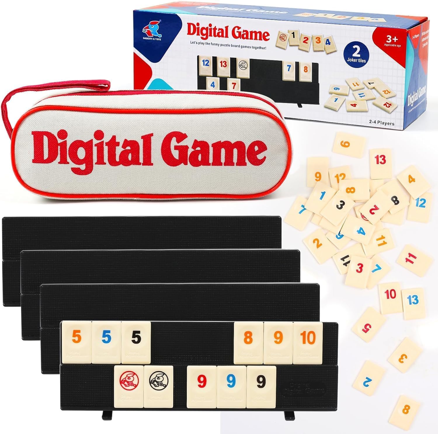 The Classic Rummy Tile Game with 4 Racks,Travel Game for 2-4 People, Simple and Easy to Operate, Convenient to Organize and Store, 106 Rummy Cube Game Set with Portable Case, Travel Set for Family