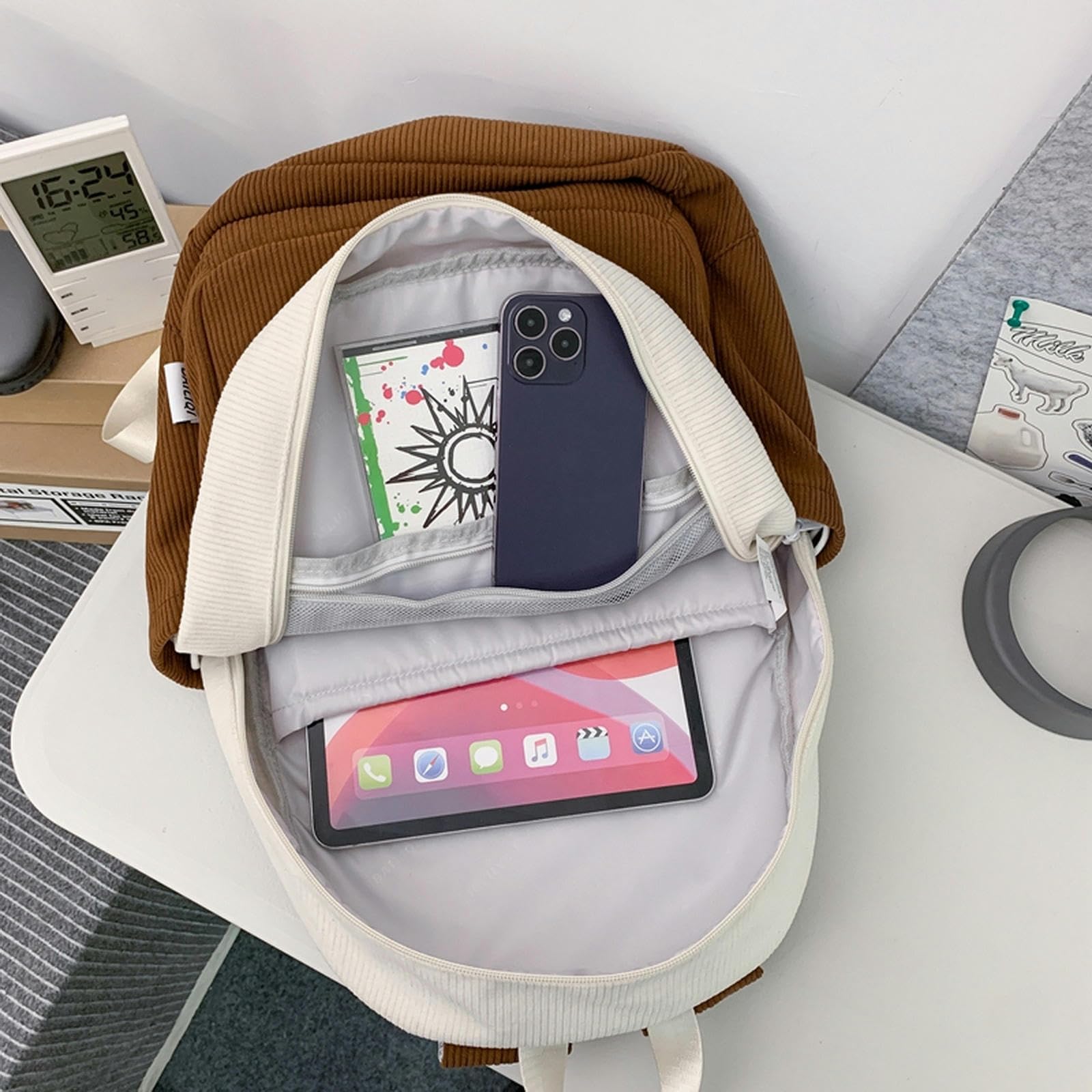 NOGRAX Schulrucksack Streifen Nette Cord Frau Rucksack Schultasche Für Teenager Mädchen Jungen Harajuku Patchwork Farbe Student Lady Buch Tasche Pack