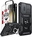 LeYi for Galaxy S23-FE Phone Case: Samsung Galaxy S23 FE Case with [2 PCS] S 23 FE Screen Protector Tempered Glass & Magnetic Stand, [Military-Grade] Slide Camera Cover para Samsung S23FE Case, Black