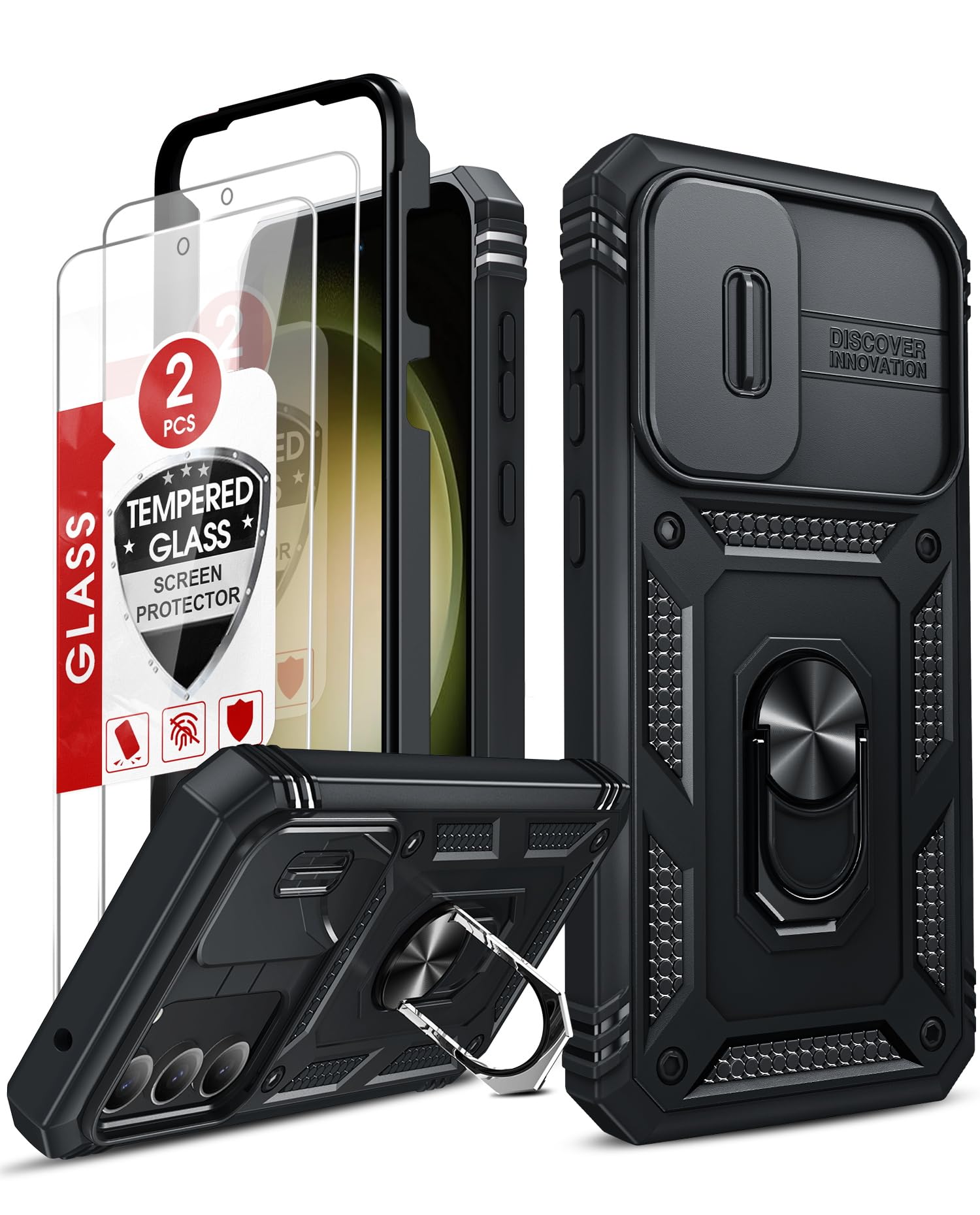 LeYi for Galaxy S23-FE Phone Case [Military-Grade] & Magnetic Stand, Black Global Recycled Standard Global Recycled Standard Global Recycled Standard