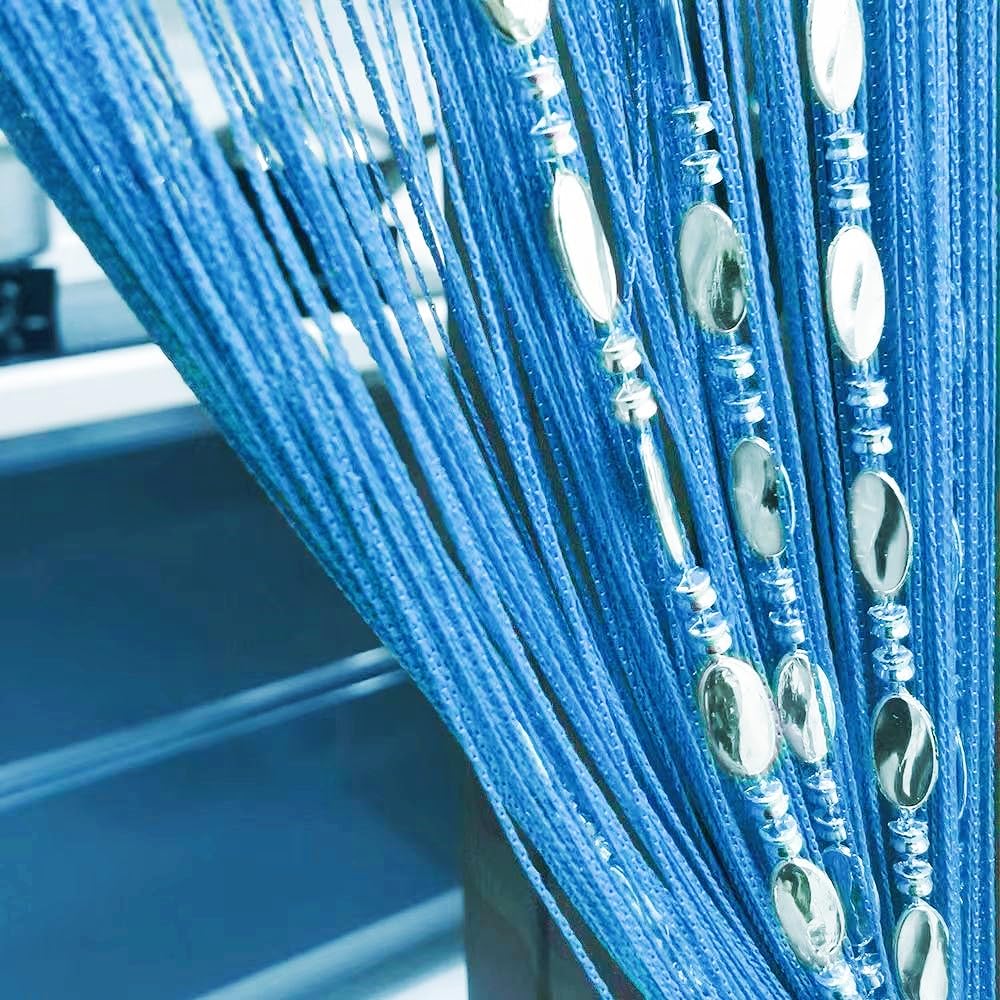 ave split 100cmX200cm Decorative Door String Curtain Beads Wall Panel Fringe Window Room Divider Blind for Wedding Coffee House Parts Door Divider Beads Tassel Screen Decoration (Sky Blue 25)