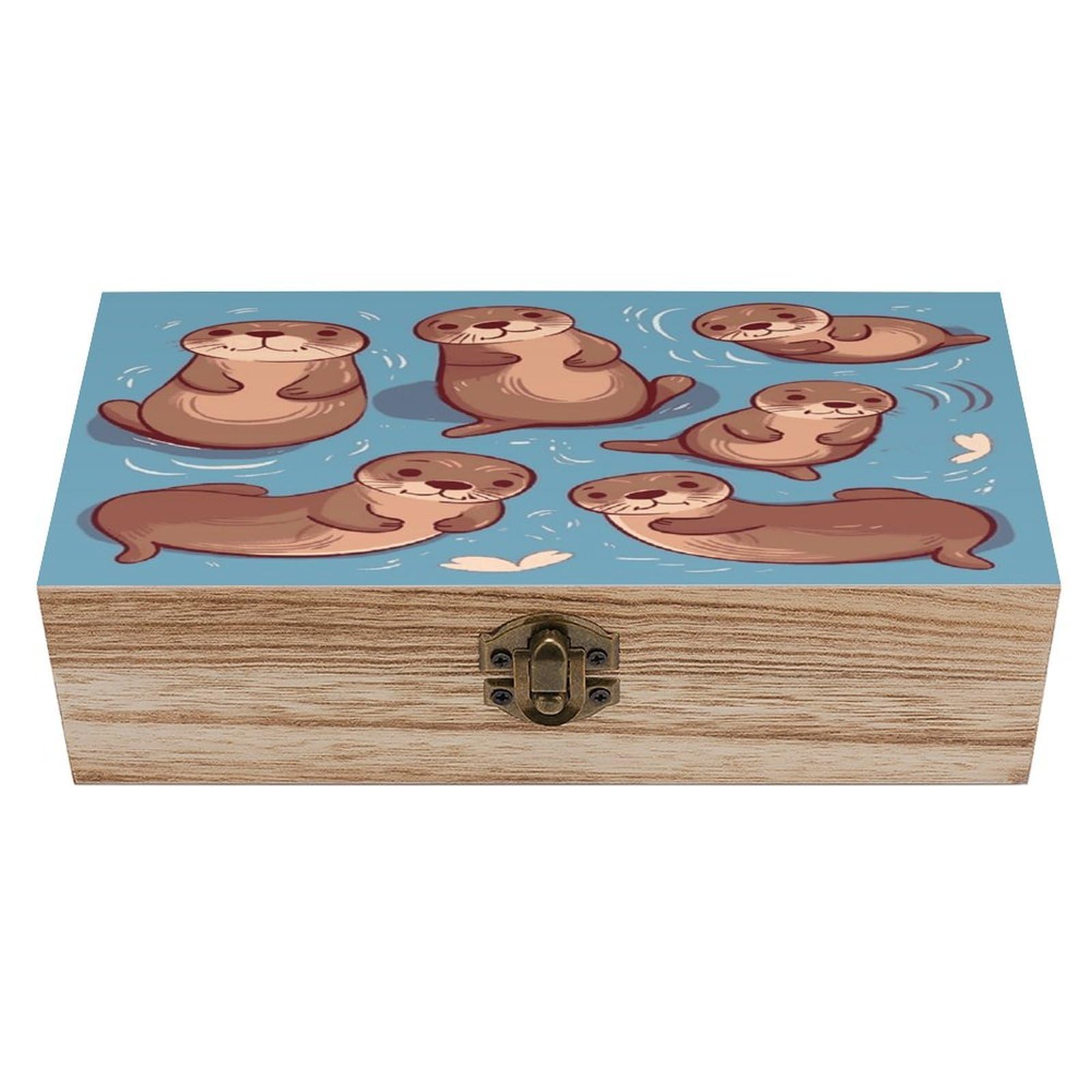FekiLoot Animal Cute Brown Otters Wooden Jewelry Box Personalized Wood Keepsake Box Large Decorative Wooden Storage Boxes with Hinged Lid Rustic Style Wood Jewelry Organizer for Desk Home Office